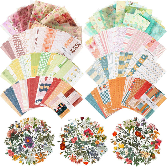 420 Sheets Scrapbooking Paper Supplies Flower Scrapbook Stickers, Journaling Paper Aesthetic Decorative Stationery Paper Retro Journal Decal Floral Washi Sticker for DIY Craft (Colorful Style)