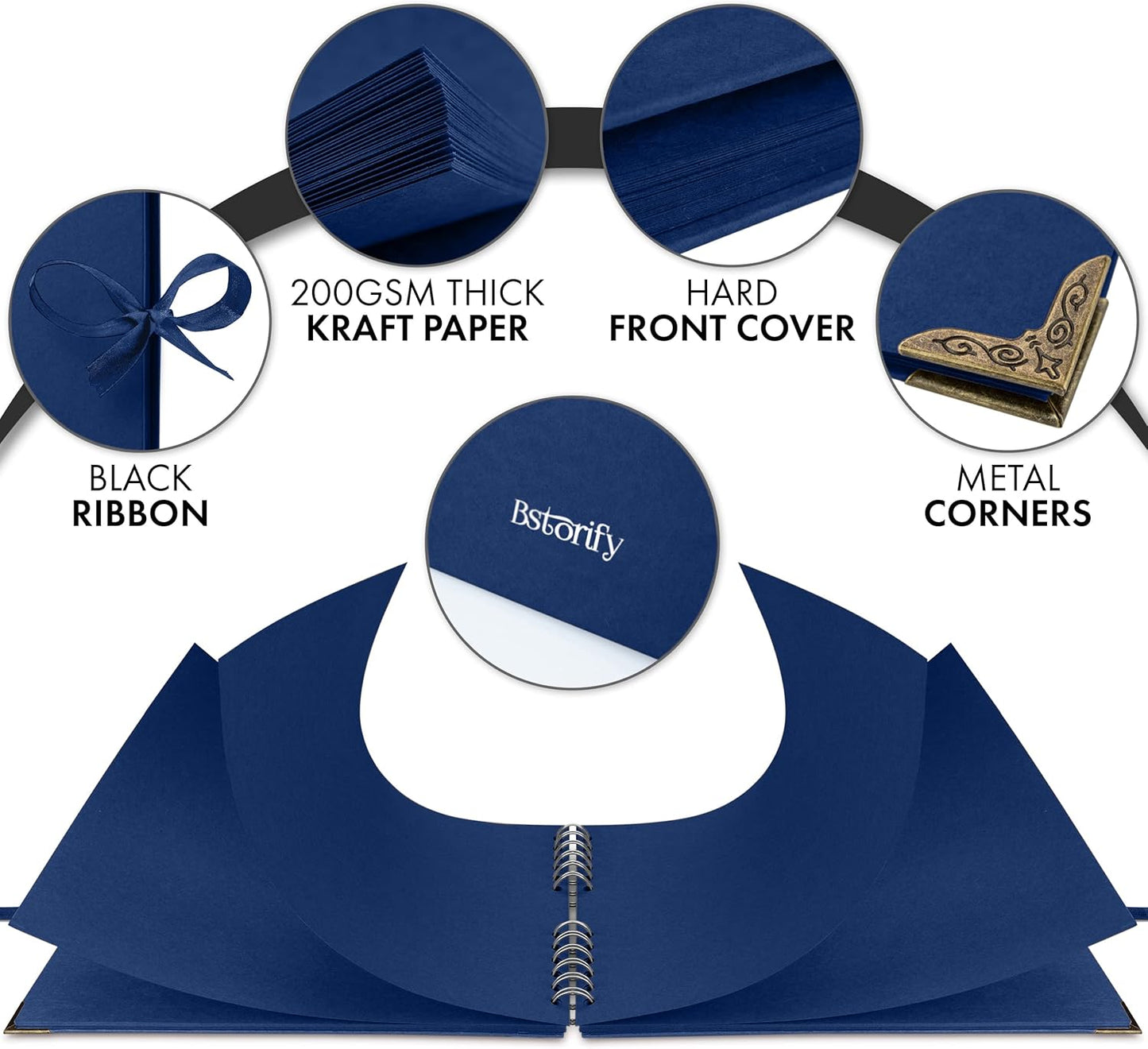 Bstorify Square Scrapbook Photo Albums 50 Pages (11 x 8.5 Inch) Blue Thick Paper, Hardcover, Ribbon Closure - Ideal for Your Scrapbooking Albums, Art & Craft Projects (Blue, 11 x 8.5 Inch)