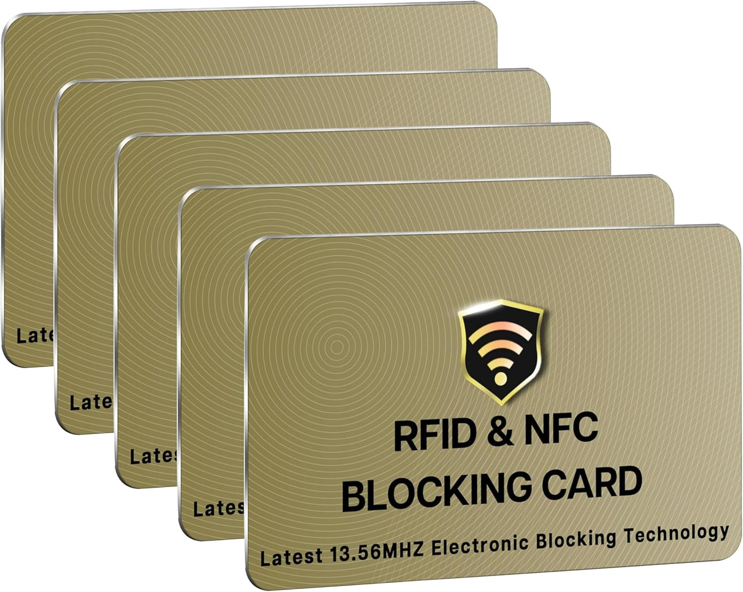 SaiTech IT RFID Cards, 5 Pack One Card Protects Entire Wallet Purse For Men & Women, NFC Contactless Bank Debit Credit Card Protector ID ATM Guard Card – Golden