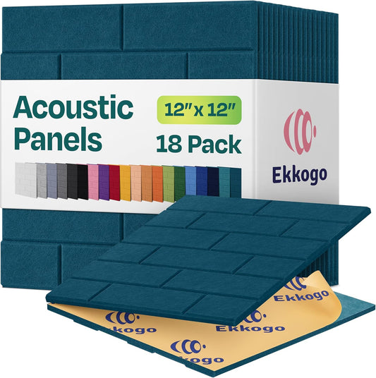 Acoustic Panels 18-Pack Soundproof Wall 12"X12"X0.4" Brick Style Premium Sound Dampening Easy Self Adhesive Installation - [Ocean Turquoise]