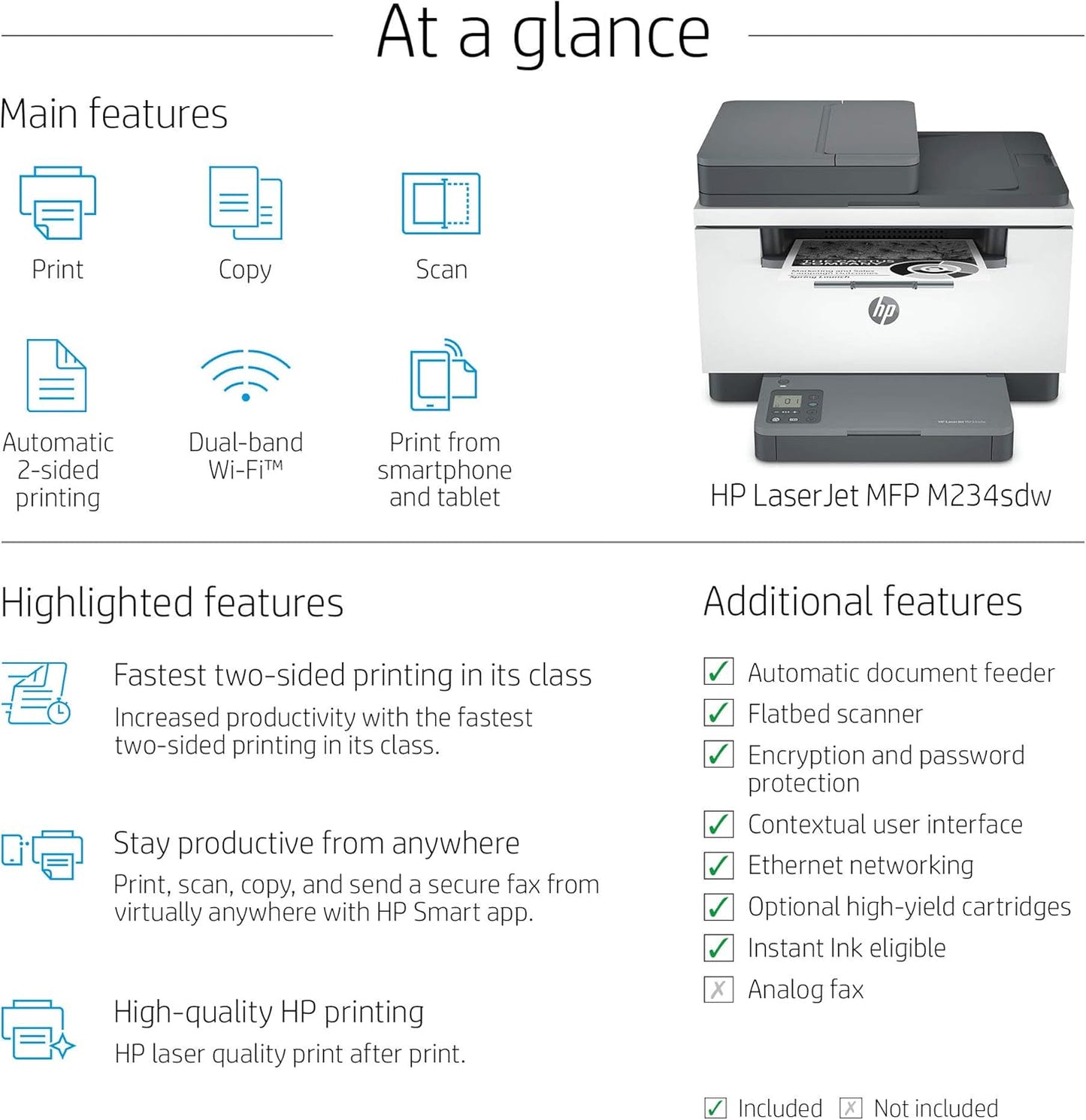 HP Laserjet MFP M234sdw Wireless Monochrome All-in-One Printer with Built-in Ethernet & Fast 2-Sided Printing, Instant Ink Ready (6GX01F) (Renewed)