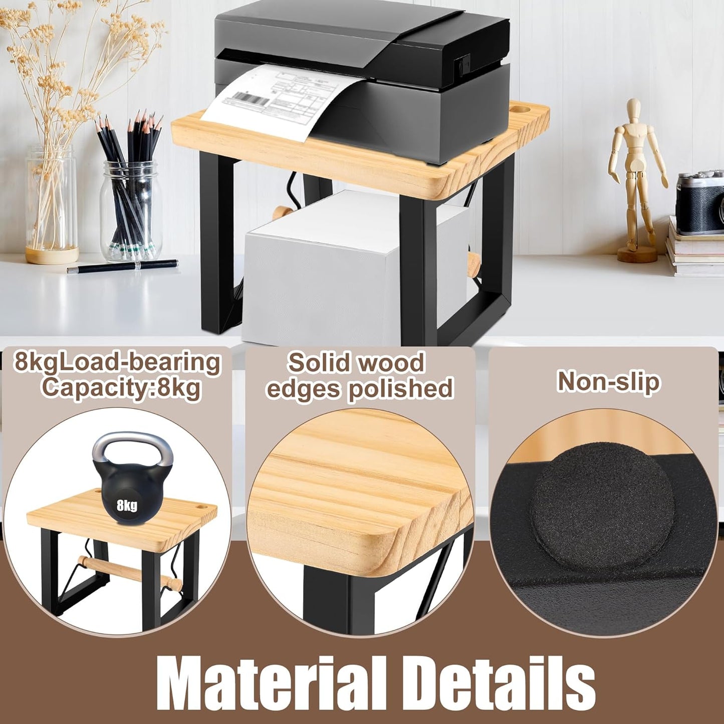 Label Holder for Rolls and Fan-Fold Labels, Thermal Printers Desktop Label Dispenser Stand, Durable Wooden Label Holder Organizer for Home, Office, Warehouse