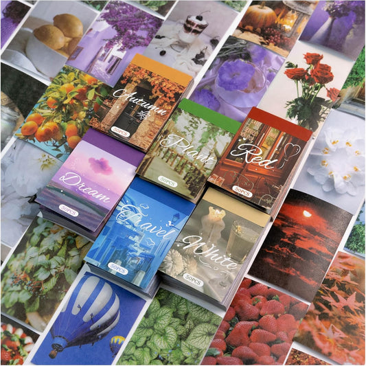 6 Sets 300 Pcs Washi Stickers Set Assorted Colors Aesthetic Sticker Book for Journaling, Daily Scenery Life Stuff Decorative Paper Sticker Decals for Scrapbooking Junk Journal Diary Album