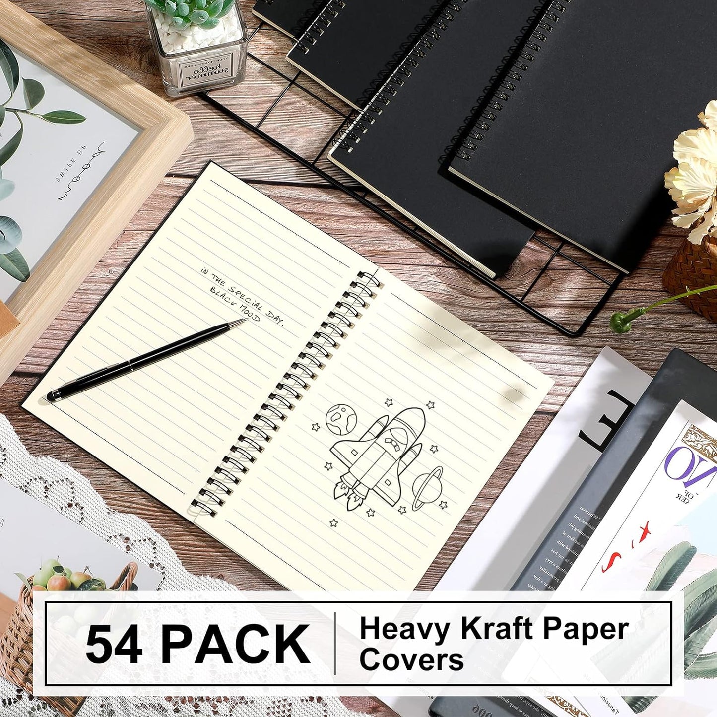 Yahenda Spiral Notebook Bulk A5 Journal Lined 8.3'' x 5.5'' Writing Composition Paper Small Notepad Subject Notebook for Students Office Business Back to School Supplies(Black,54 Pcs)