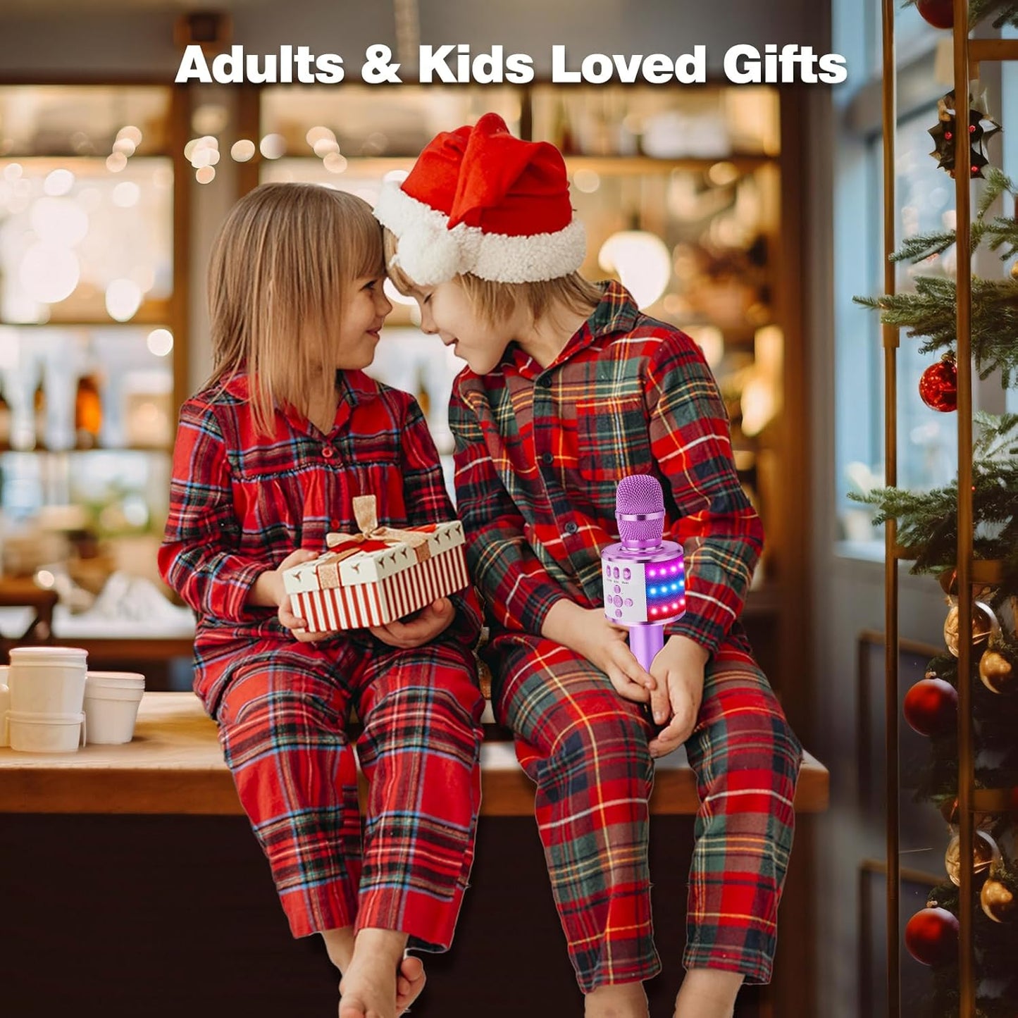 BONAOK Karaoke Microphone for Kids & Adults - Bluetooth Microphones Singing Mic with Disco Lights, Echo Effect, Built-in Speaker Portable Karaoke Player for Party Travel Gifts Q78(Light Purple)