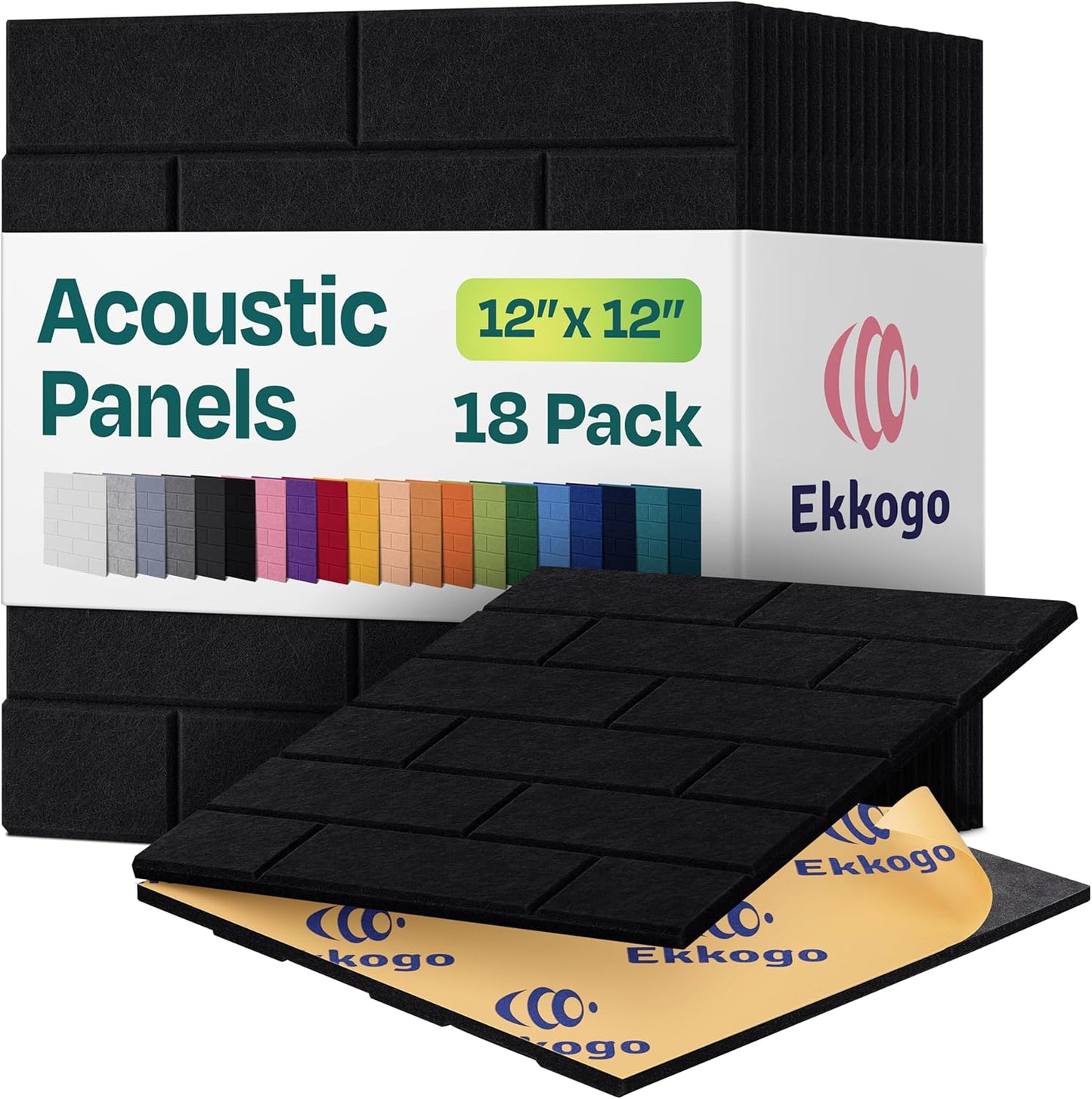 Acoustic Panels 18-Pack Soundproof Wall Panels 12"X12"X0.4" Brick Style Sound Panels Premium Sound Dampening Panels Easy Self Adhesive Installation - [Deep Black]