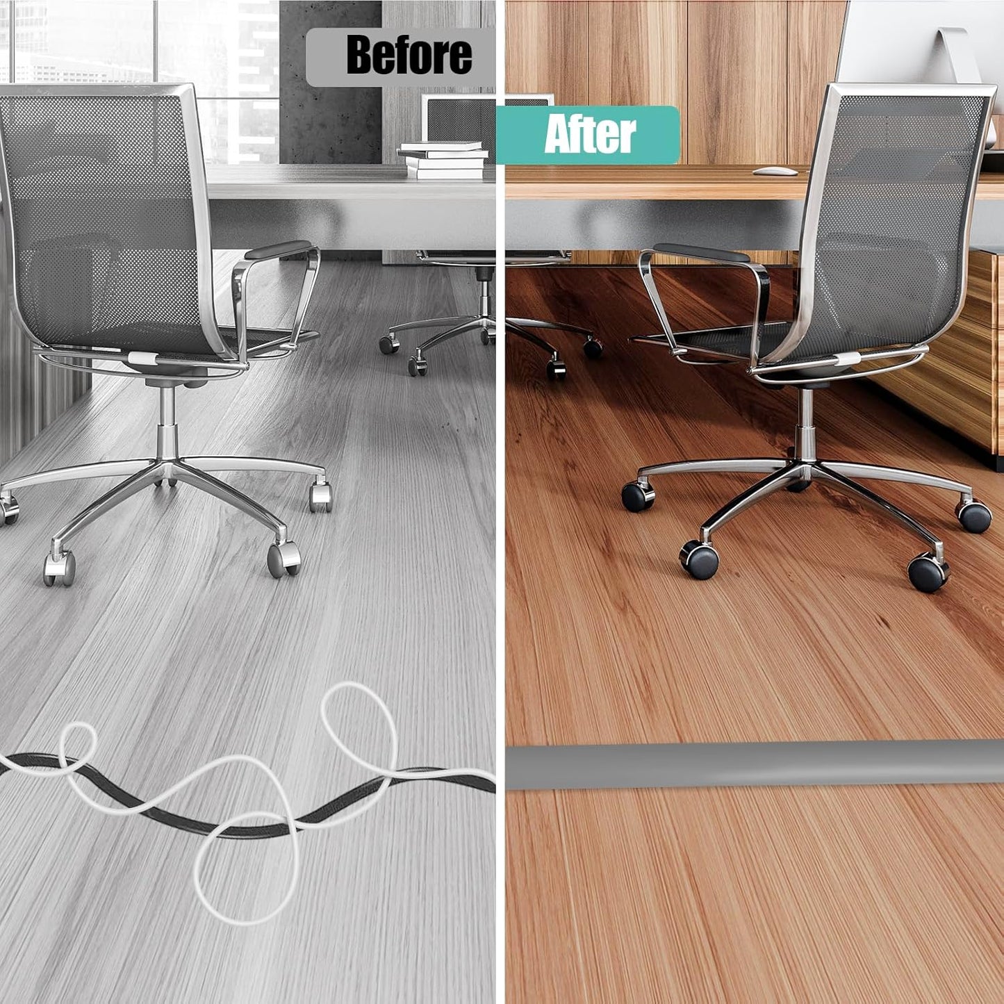 Floor Cord Cover Self Adhesive Cord Hider,20FT Cable Management, Extension Strip Protector for Wires, Prevent Cable Trips for Offices, Gyms, Exhibitions Cavity:0.39"(W) x 0.27"(H) Gray