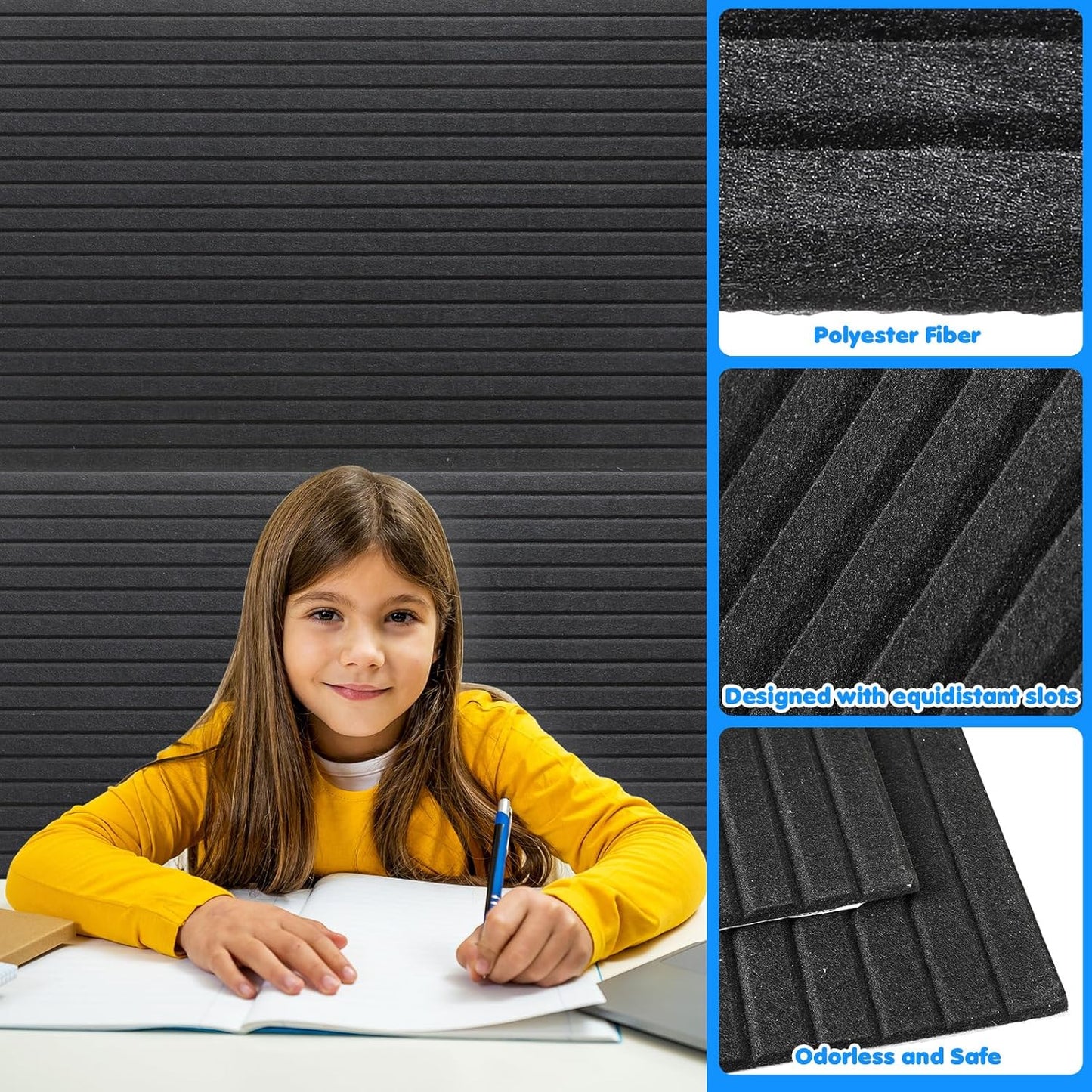 Woanger 5 Pack Large Acoustic Panels 47x24x0.4 Inch Sound Dampening Panels Self-Adhesive Noise Absorbing Sound Proof Wall for Echo Absorption for Home Studio Office Game Room(Black)