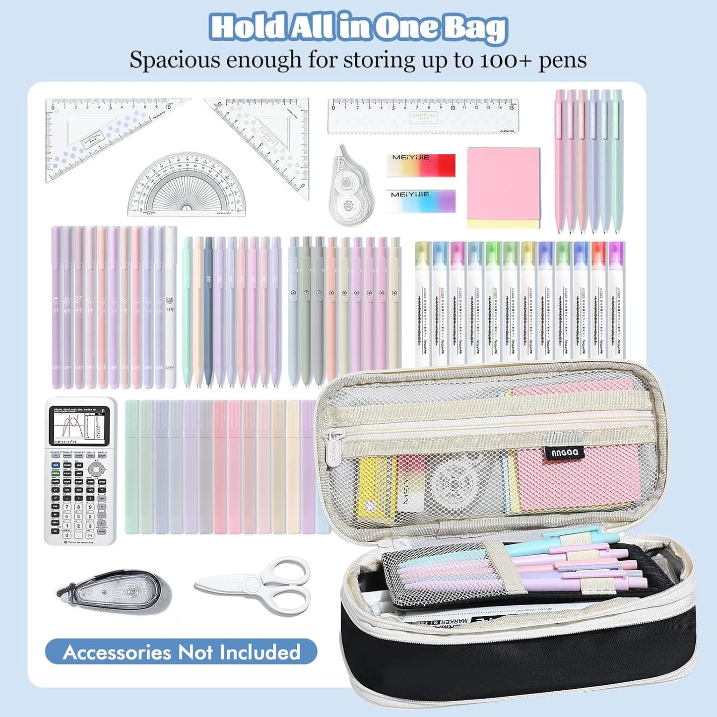 MoKo Large Capacity Pencil Case, Aesthetic Pencil Pouch Bag with Zipper, Cute Pen Case Stationery Organizer Holder for Office/School Supplies, Back to School Gift, Black