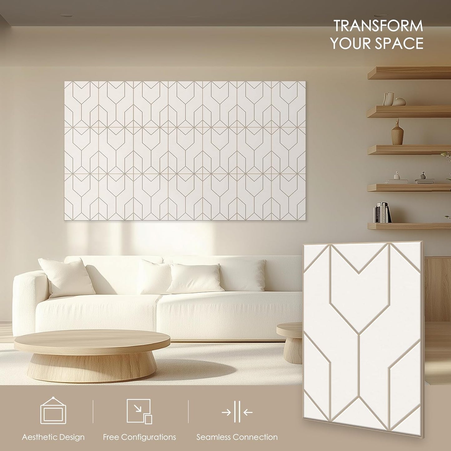 12-Pack Acoustic Panels, 16"x12"x0.4" Large Acoustic Wall Panels, Self-Adhesive Noise Absorbing Panels for Recording Studios, Off-White+Camel Decorative Acoustic Panels