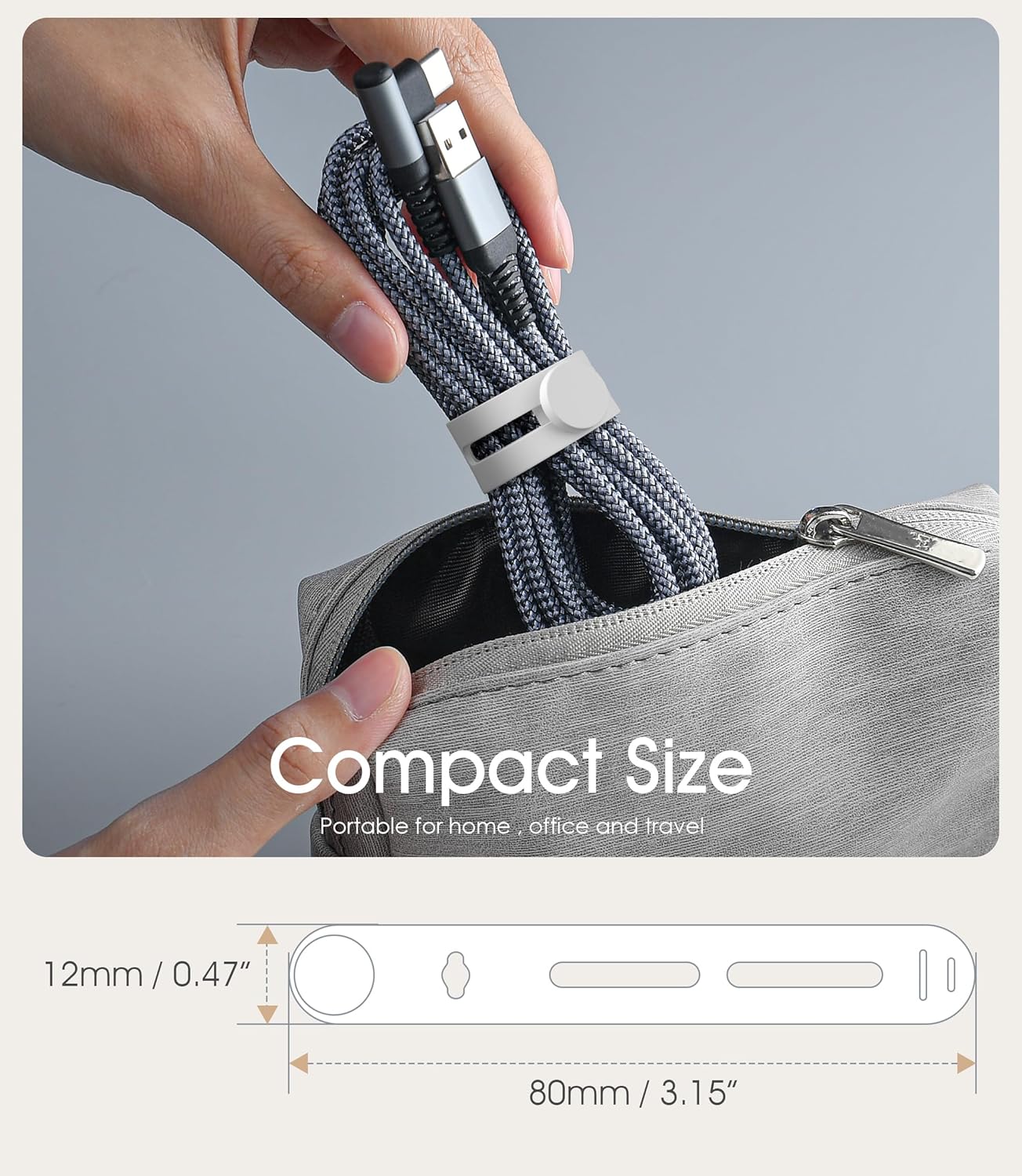 20Pcs Nearockle Reusable Cable Ties, Adjustable Silicone Cord Organizer Small Zip Ties for Charging Cords Earphone Computer Wire, Office Desk Cable Management Travel Accessories(White)