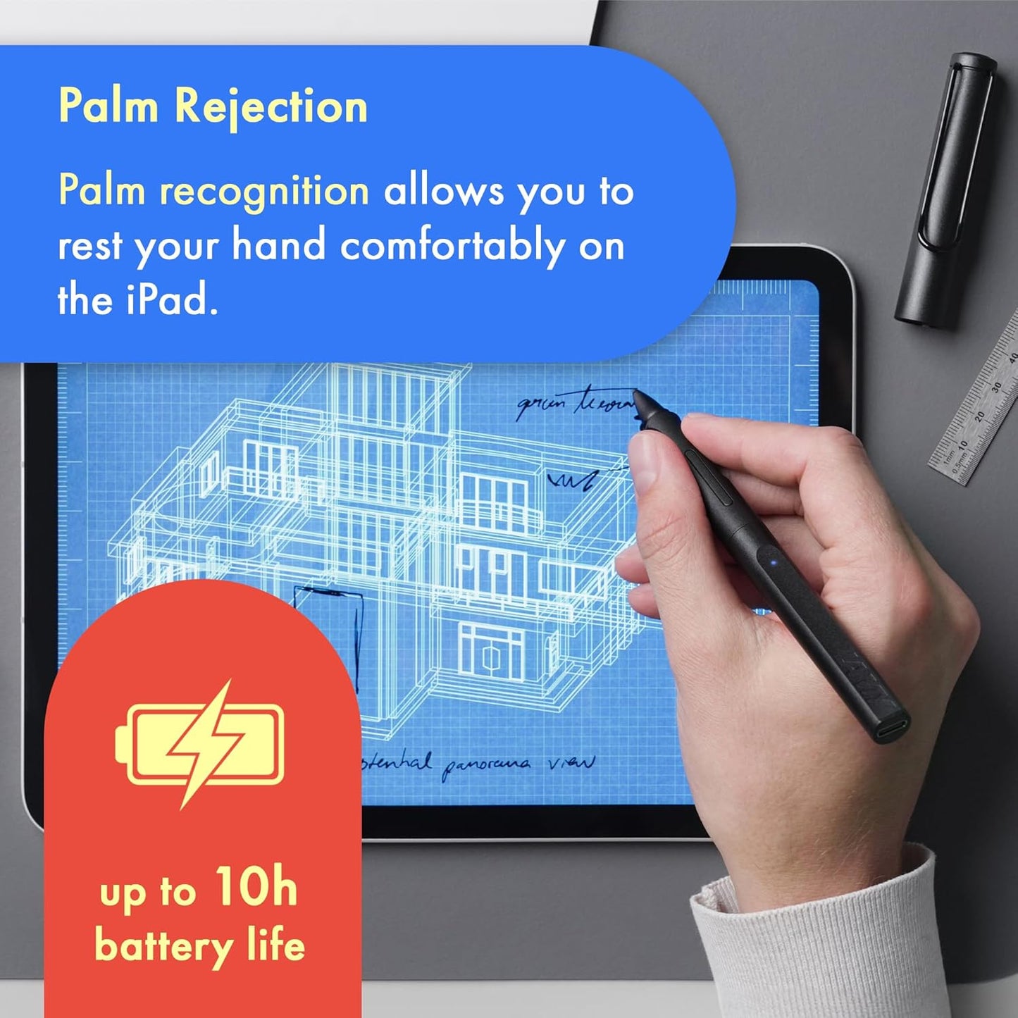 LAMY Safari Note+ All Black iPad Pen - Stylus Pen with Palm Rejection, tilt Sensitivity & Ergonomic Grip - Compatible with Various iPad Models & Generations - up to 10 Hours Battery Life