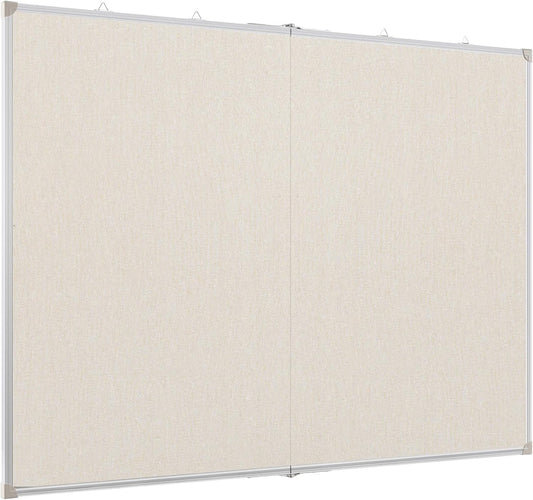 Double-Sided Large Cork Board with Linen, 60" x 40" Foldable Hanging Aluminum Framed Bulletin Board, Vision Board Pin Board Corkboards for Walls, Office, School Decor, 20 Pushpins
