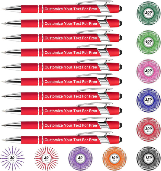 Max 500 Pcs Personalized Pens Bulk, Custom Pens with Free Engraving, Customized Stylus Tip Ballpoint Pen with Your Name Massage Text for School Office Business Graduation Anniversaries-10 Packs