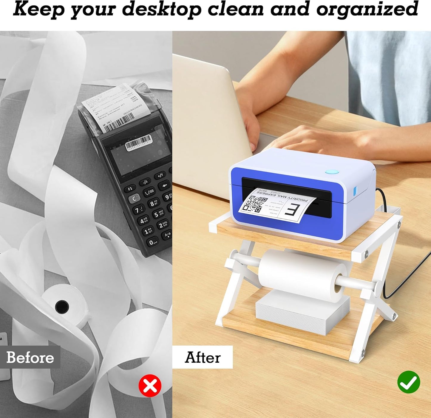 Alyoen Label Holder for Rolls and Fan-Fold Labels, Thermal Shipping Label Holder for Thermal Printer, Desktop Label Printer Accessory Supplies for Home, Office, Small Business (Beige + White)