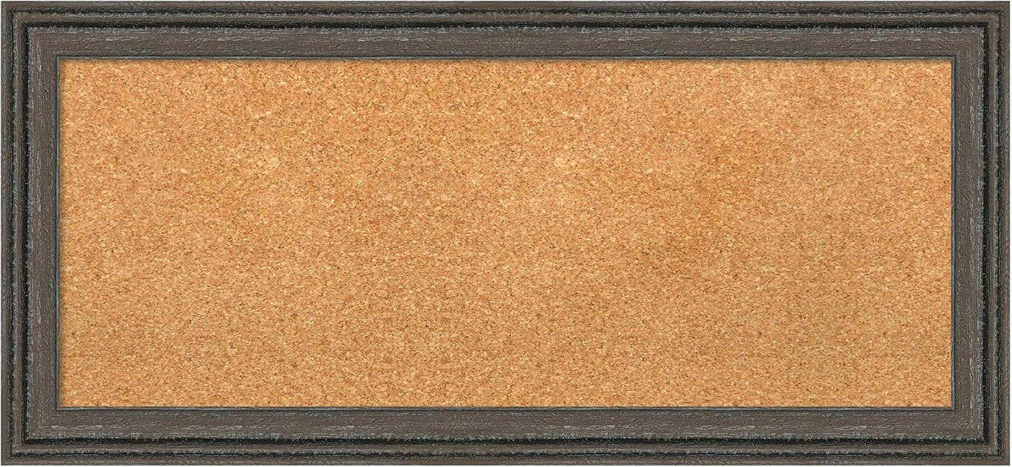 Amanti Art Natural Cork Board for Wall, 15x33 Vision Board with Brown Wood Frame, Medium Corkboard Office Decor for Home Organization, Rustic Farmhouse Corkboard Pinboard to display items for home