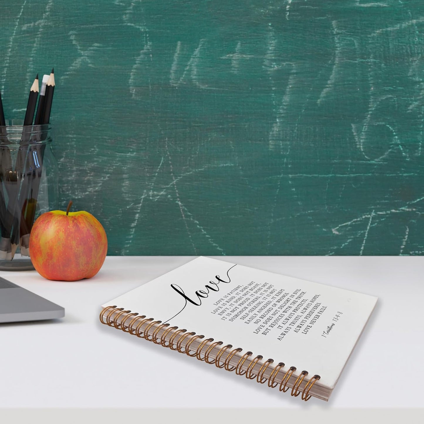 VNWEK Bible Scripture 1 Corinthians 13:4-8 Love Never Fails Spiral Notebook Journal 5.5 x 8.3 inches,Christian Lined Hardcover Spiral Notebook,Inspirational Christian Gifts for Women Men Faith Teens