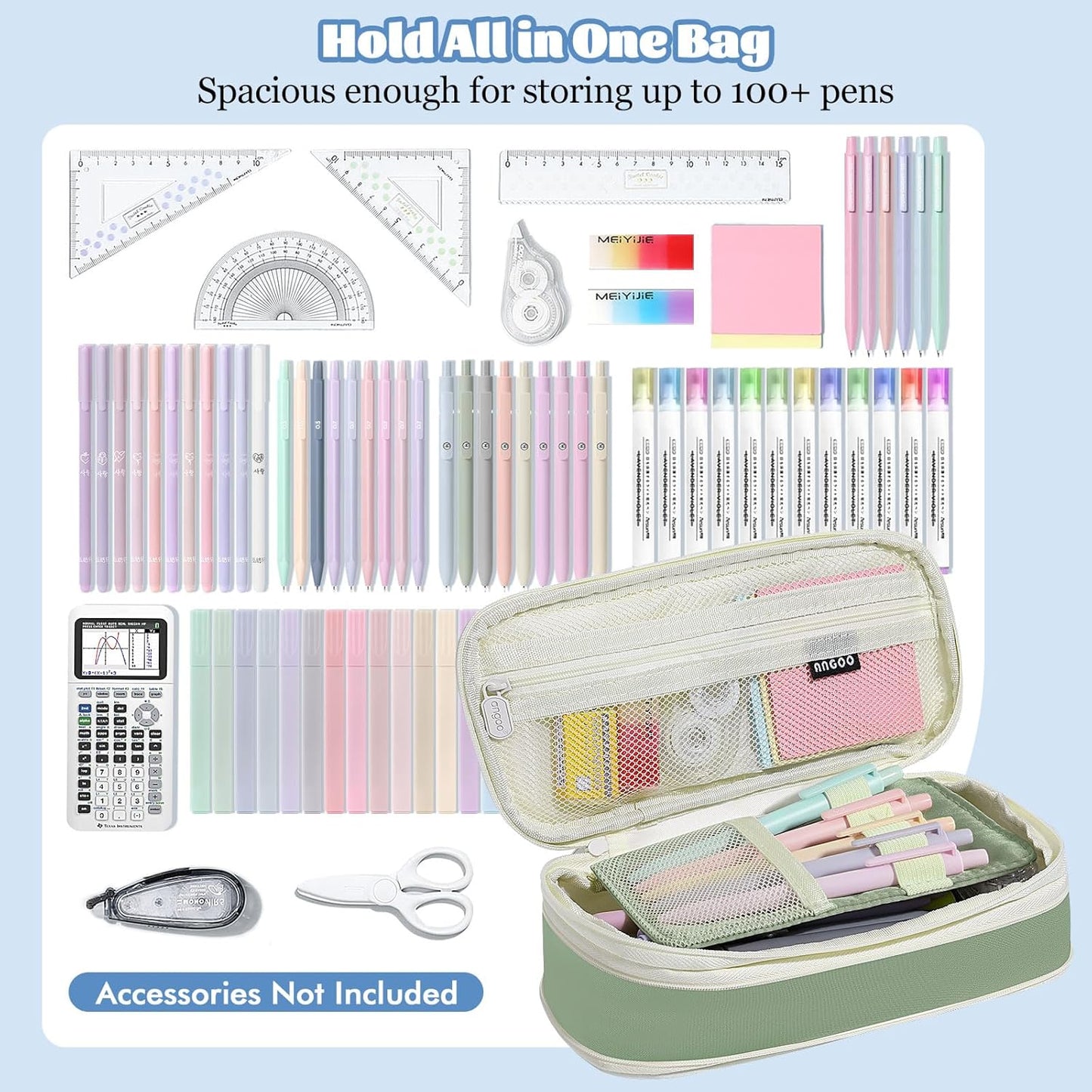 MoKo Large Capacity Pencil Case, Aesthetic Pencil Pouch Bag with Zipper, Cute Pen Case Stationery Organizer Holder for Office/School Supplies, Back to School Gift, Green