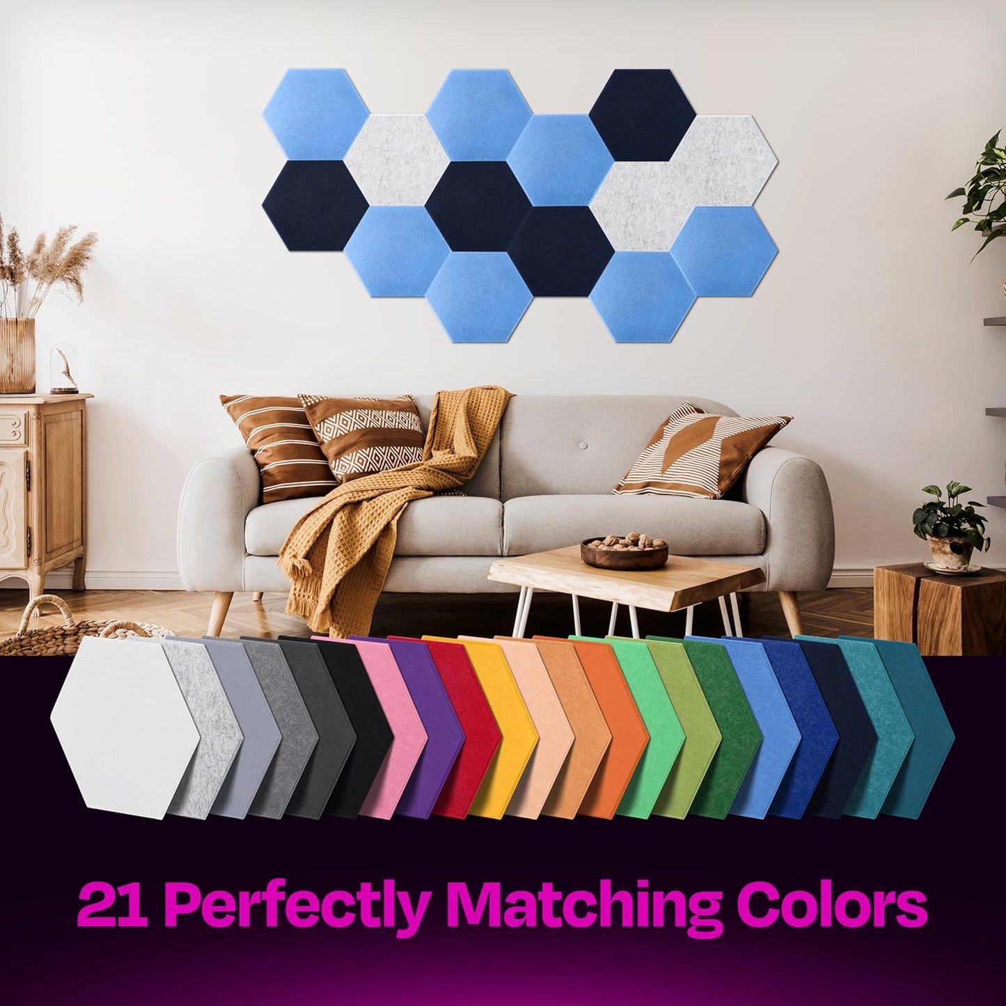 Acoustic Panels 12-Pack Soundproof Wall Panels 12"X10.4"X0.4" Sound Panels High Density Sound Dampening Panels - [Grand Blue Hexagon]