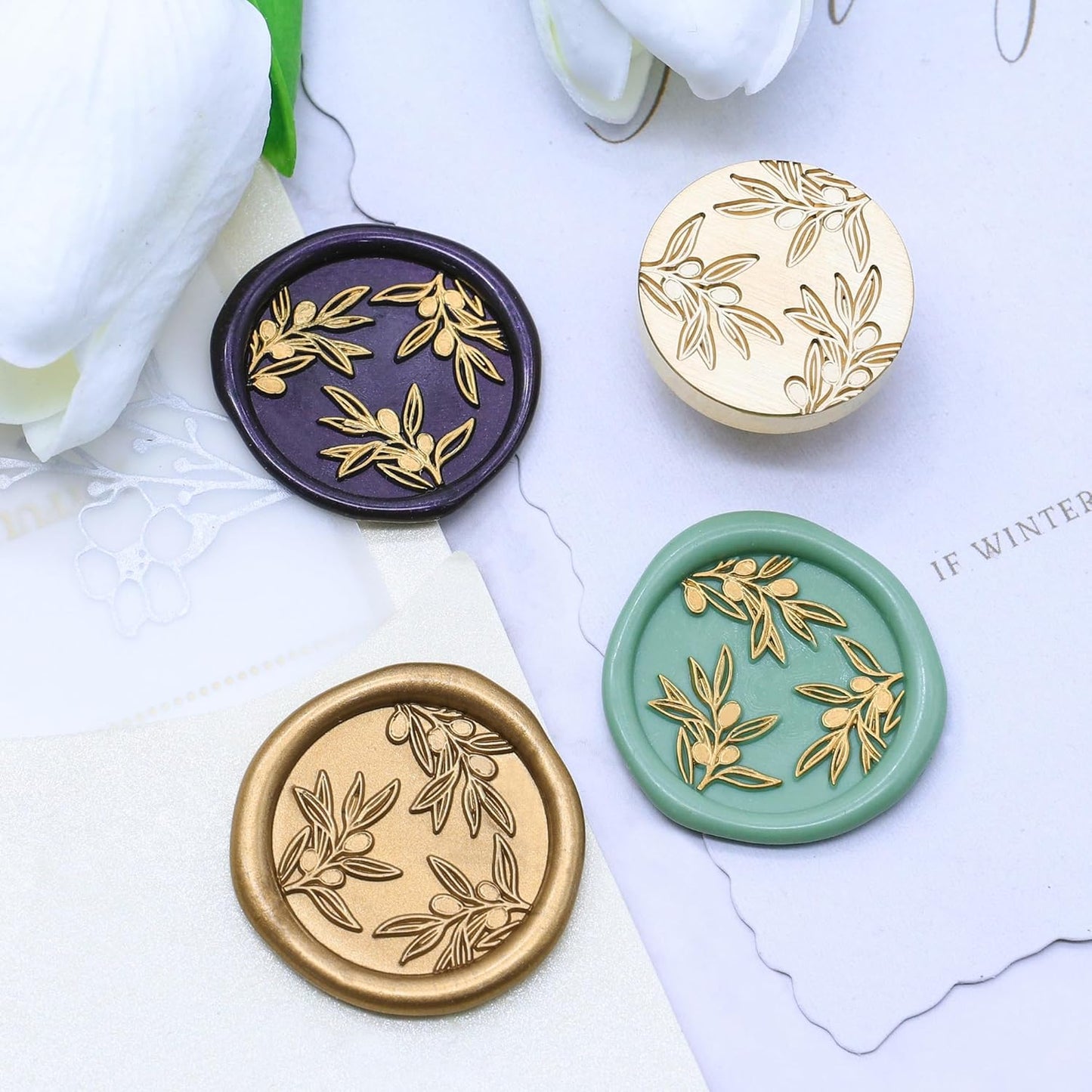 SWANGSA Olive Branches Wax Seal Stamp Kit with 200pcs Sealing Wax Beads, Great for Embellishment of Invitations, Wine Packages, Gift Ideas