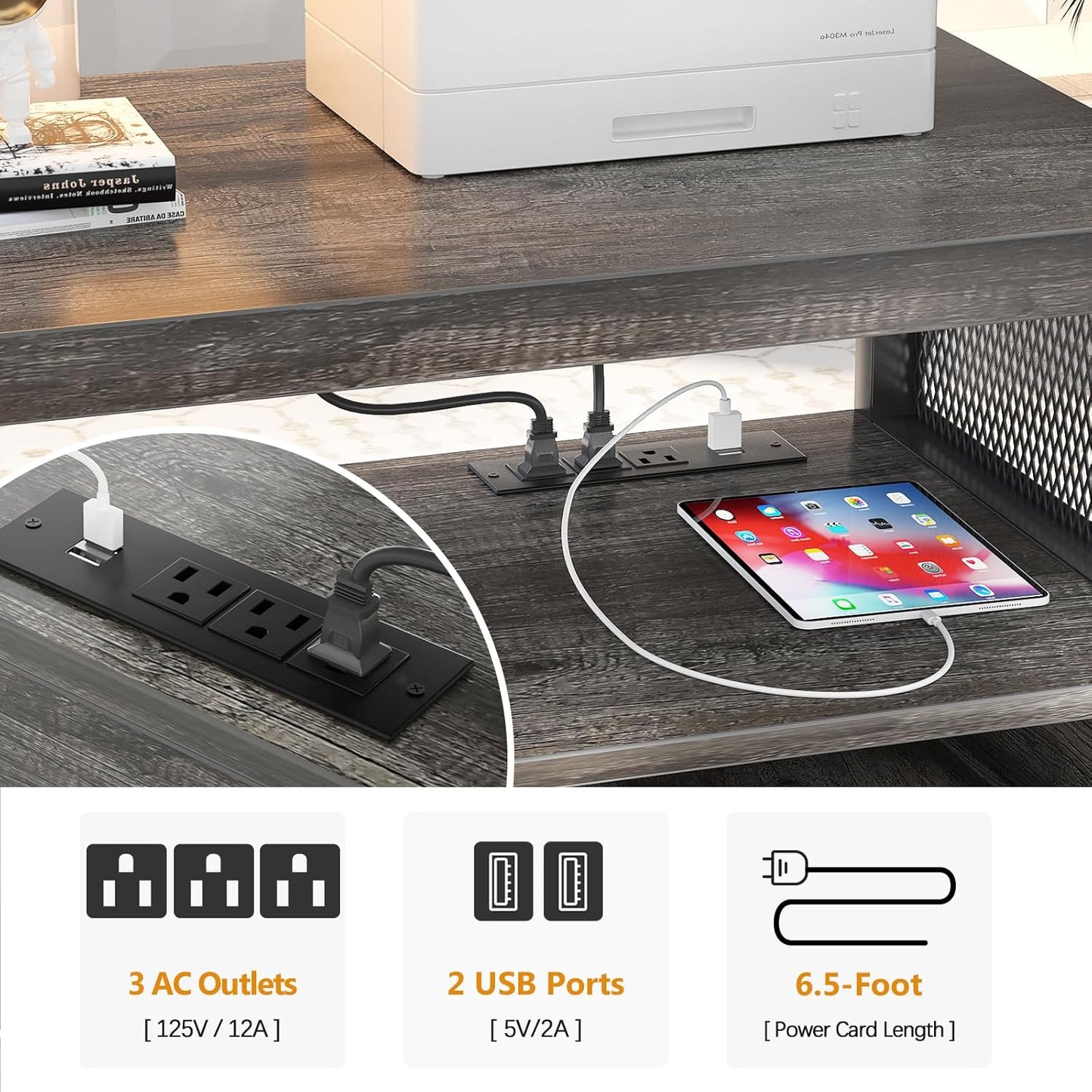 Unikito Rolling File Cabinet Lateral Office Filing Cabinets with Socket and USB Charging Port, Modern Printer Stand on Wheels Printer Cabinet with Door and Open Storage, Lockable, Black Oak