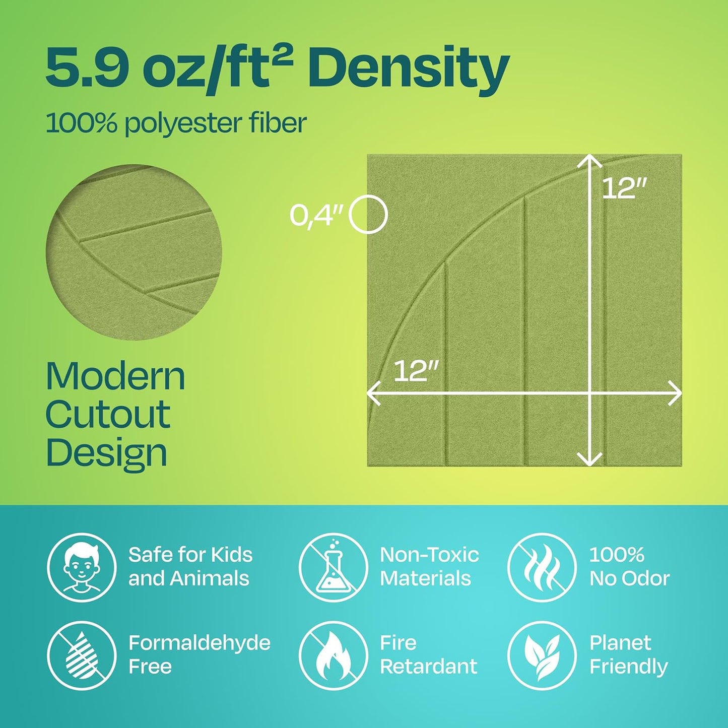 Acoustic Panels 12-Pack Soundproof Wall Panels 12"x12"x0.4" Decorative Sound Dampening for your Home, Office, Studio, Bedroom & More with Unique ModuArc Carving [Gin Green]