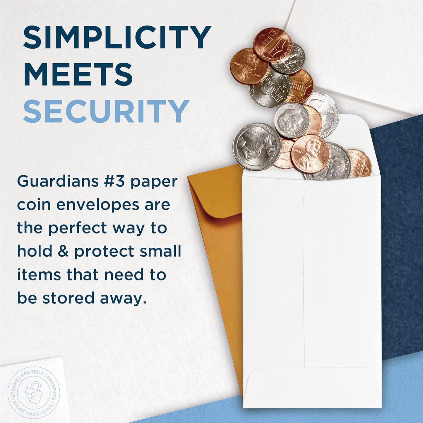 Guardian #3 Paper Coin Envelopes 1000 Pack, Blank Small Envelopes for Coins, Receipts, Stamps, Small Parts Storage, & More – 2-1/2” x 4-1/4” Cash Envelopes – Gummed Flap Gift Card Holder Envelopes