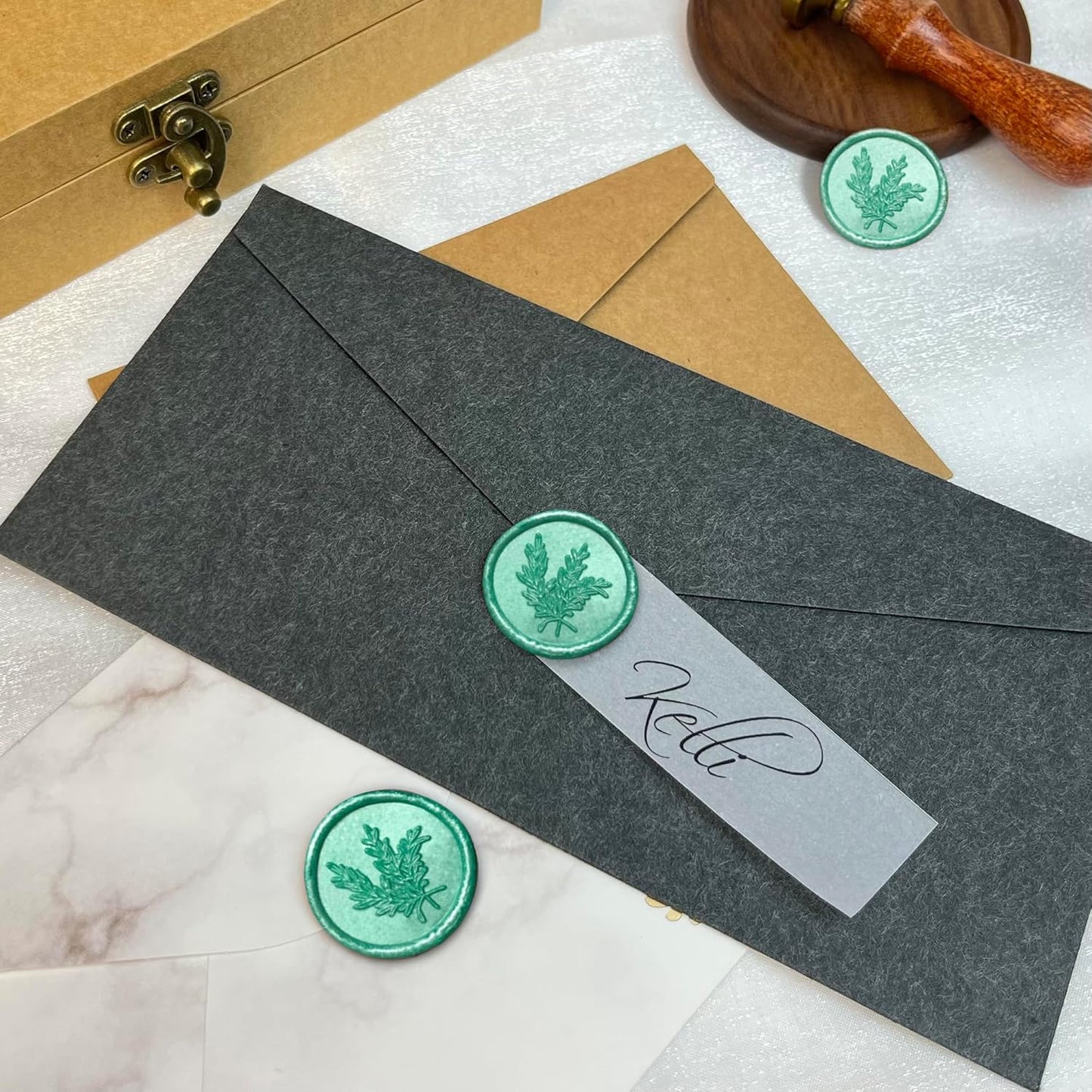 25Pcs Wax Seal Stickers Handmade Envelope Seals Self Adhesive Wax Stickers for Wedding Party Invitations, Envelope, Gift Wrap, Christmas(Rosemary Style, Cyan)