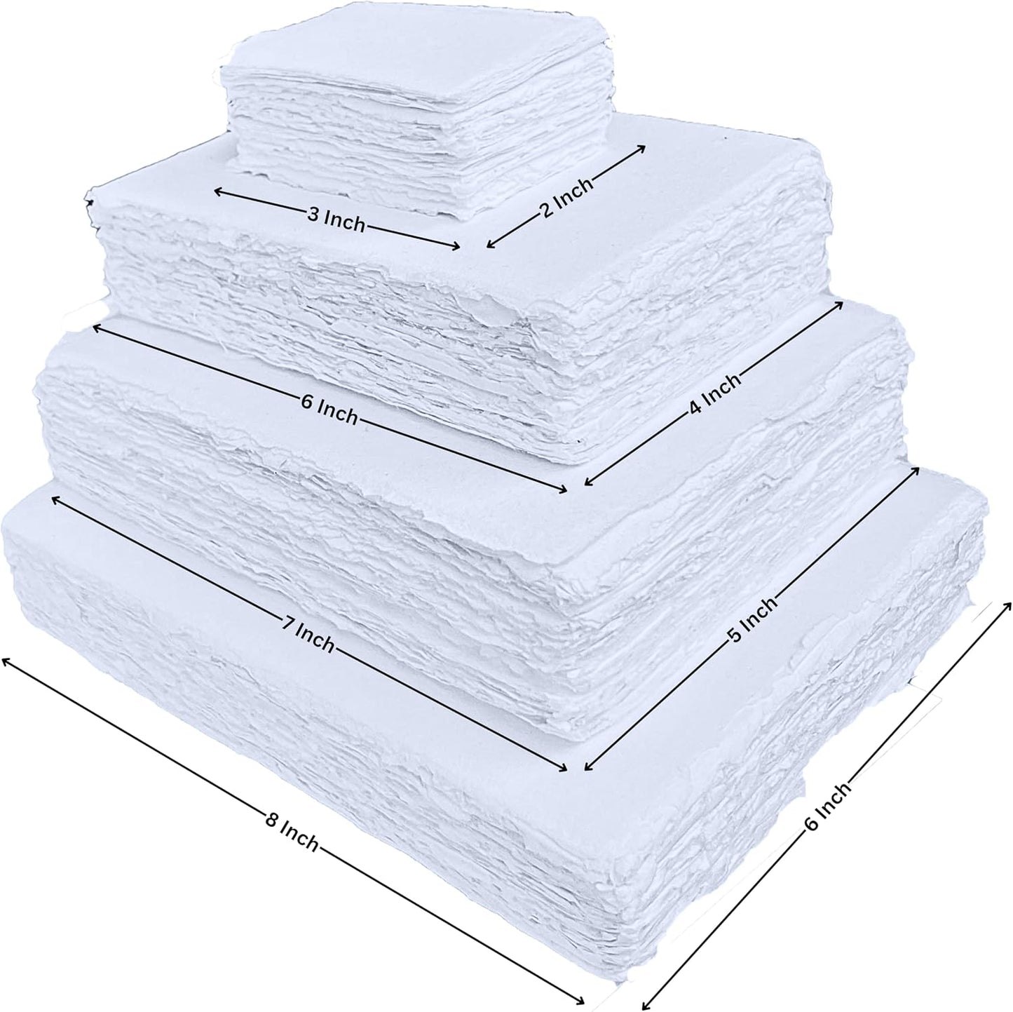 Handmade Deckle Edge Blank Paper - Mixed Media Loose Leaf Paper for Placecard/Escort Cards , Place Cards, Vow Cards, Business Card - White Color - Package of 50 - Thick 150 GSM - 2 x 3"