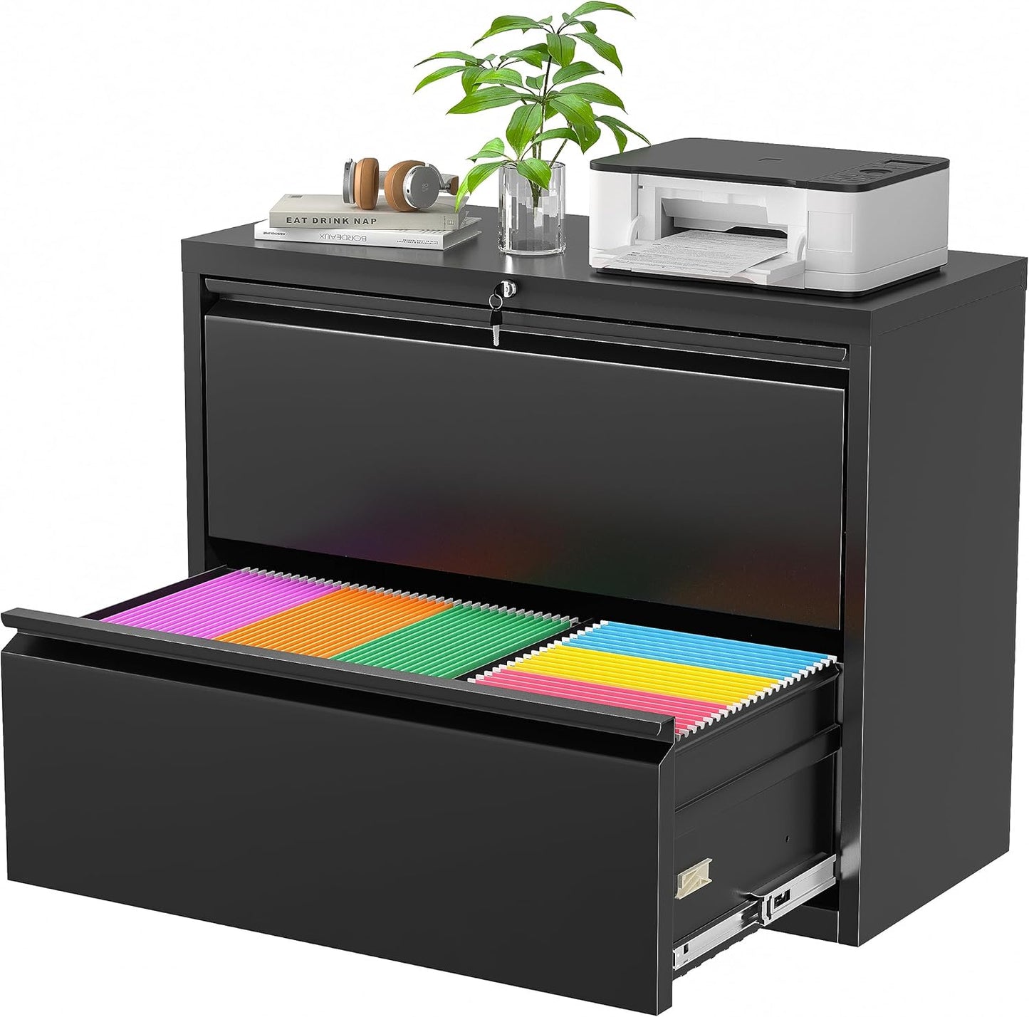 Superday Metal Lateral File Cabinet with Lock, 2 Drawer File Cabinet, Black Filing Cabinets with Lock, Filing Cabinets for Home Office/Legal/Letter/A4, Home Office Furniture for Hanging File
