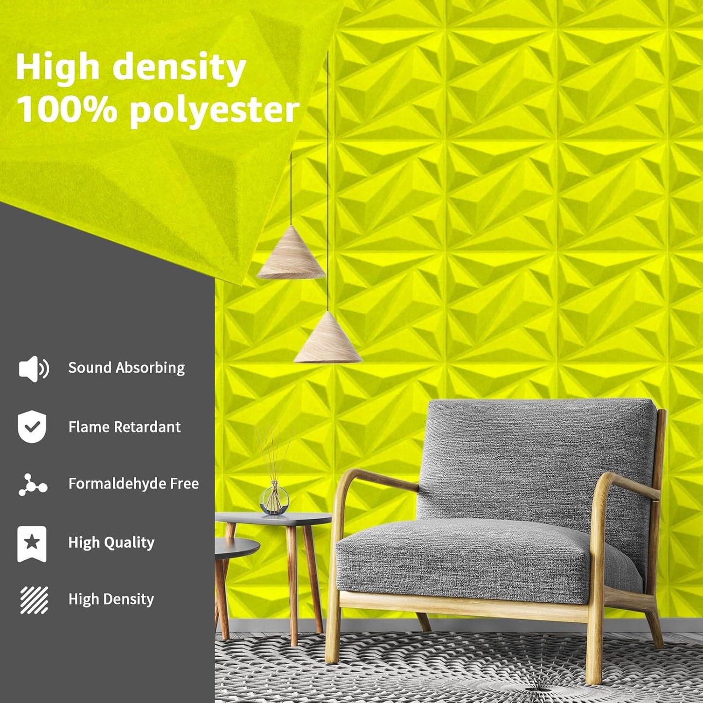 Art3dwallpanels Acoustic Panels 20 Pack Soundproof Wall Panels Acoustic Sound Dampening Panels, 3D Wall Panels Sound Absorbing Panels, 12" X 12", Fluorescent Green