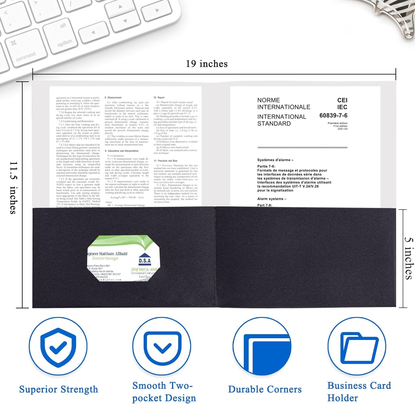 Zzrywuty 25 Packs 2 Pocket File Folders with Business Card Slot,Textured Paper,Letter Size,Holds 100 Sheets for School,Office,Business,Black