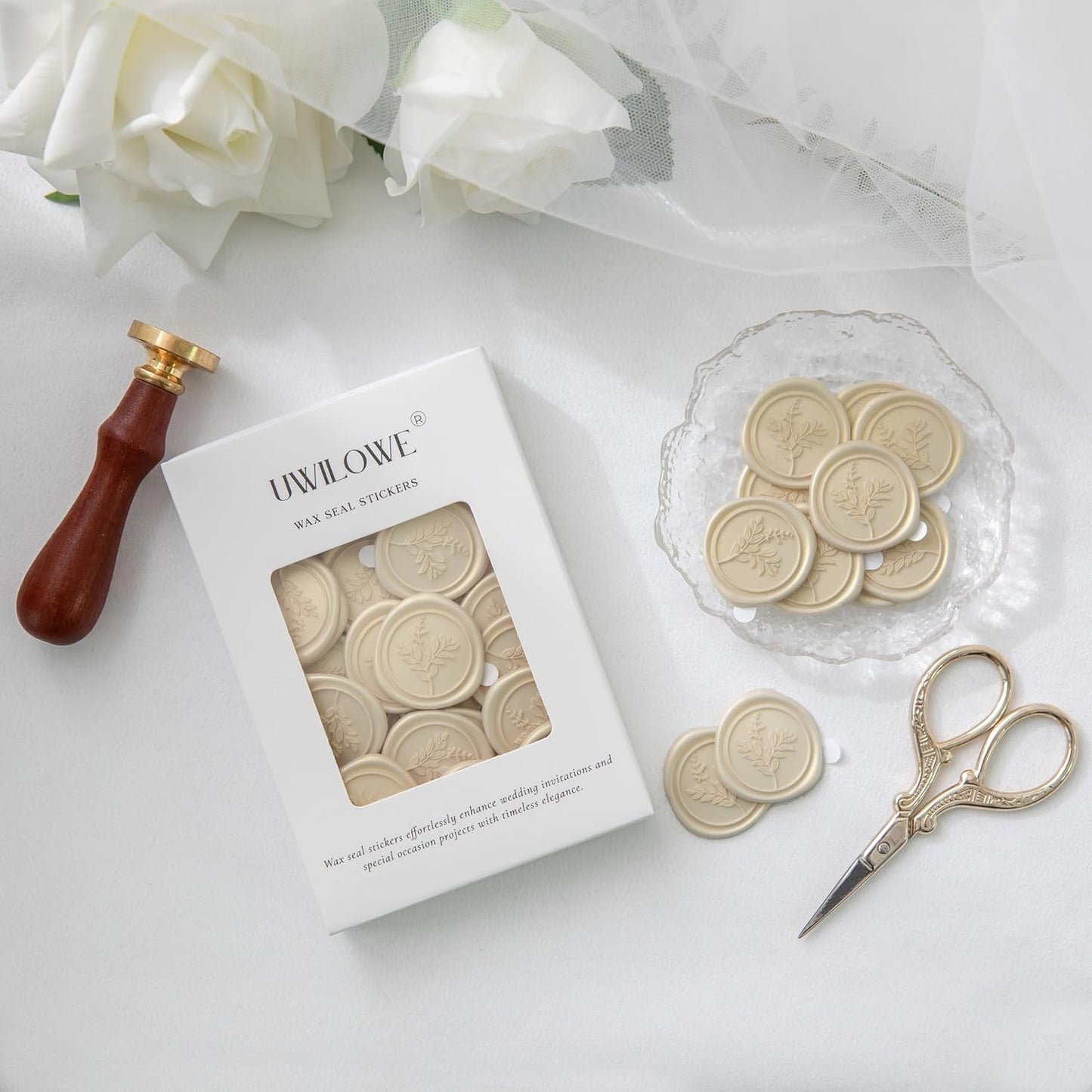 60 Pcs Champagne Wax Seal Stickers, Wedding Invitation Accessories Envelope Stickers - Peferct for Wedding Accessories, Gift Box Craft Wrapping, Christmas Cards Envelope Seals