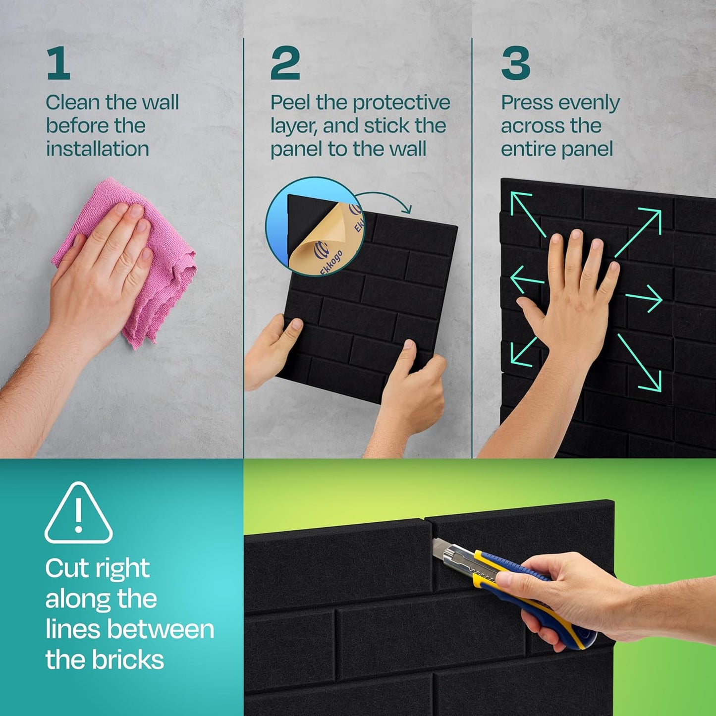 Acoustic Panels 18-Pack Soundproof Wall Panels 12"X12"X0.4" Brick Style Sound Panels Premium Sound Dampening Panels Easy Self Adhesive Installation - [Deep Black]