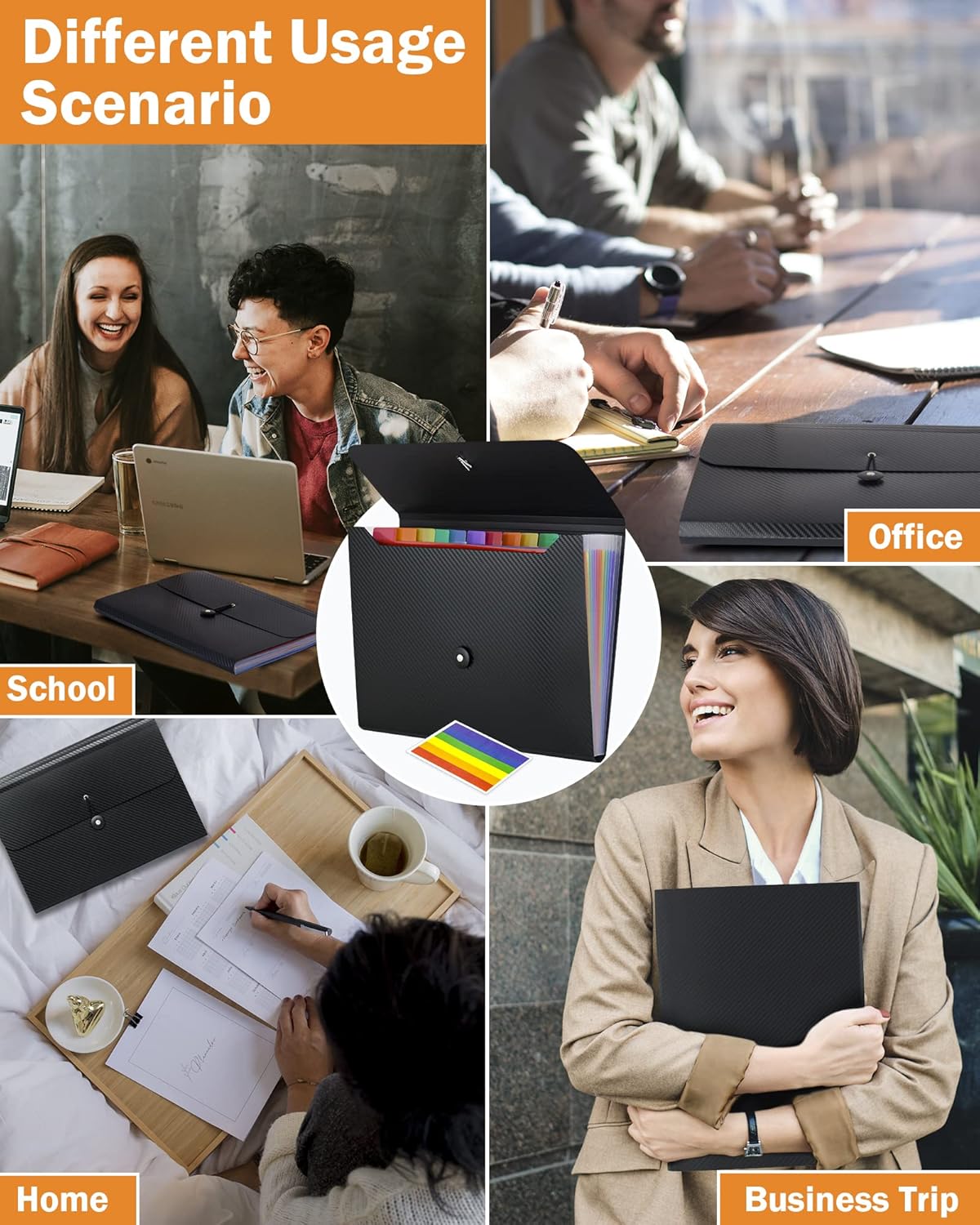 Cesil 3Pcs Accordian File Organizer Expanding File Folder, 13 Pockets File Holder Organizer, A4 Letter Size Paper Document Receipt Organizer Accordion Filing Folder for Classroom, Home, Office