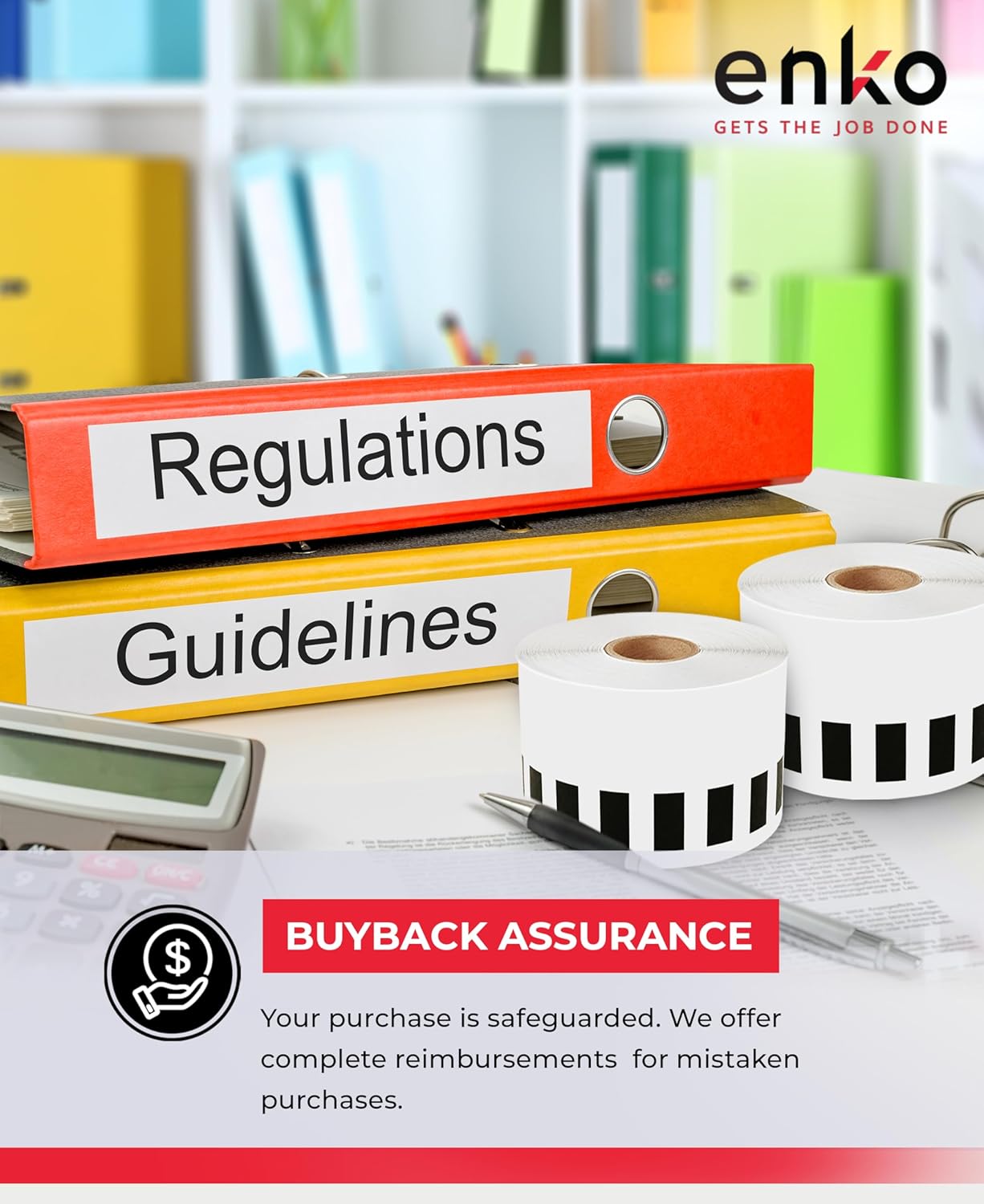 enKo - Compatible DK-2205 Continuous Paper Labels (2.4 Inch x 100 Feet) Compatible for Brother QL Label Printers - 96 Rolls with 32 Refillable Cartridge Frames