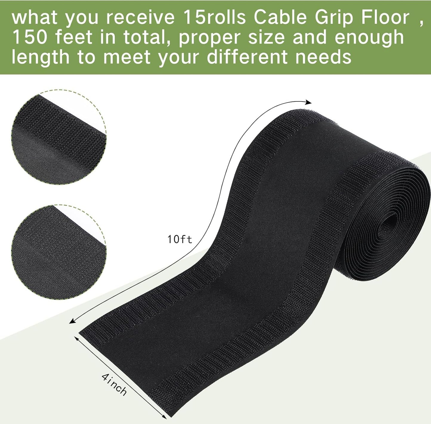 WILLBOND Carpet Cord Cover Cable Grip Floor Cover Cable Protector Management Only for Commercial Office Carpet(Black,196.85 ft)