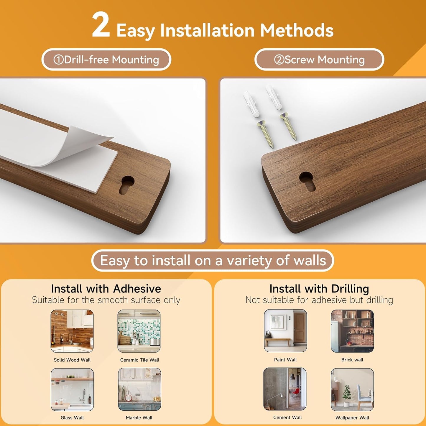 Magnetic Knife Holder for Wall, Acacia Wood Knife Magnetic Strip No Drill Knife Magnet Storage Bar Magnetic Tool Key Holder Strip for Kitchen Utensil Organizer (Dark Brown, 16 Inch)