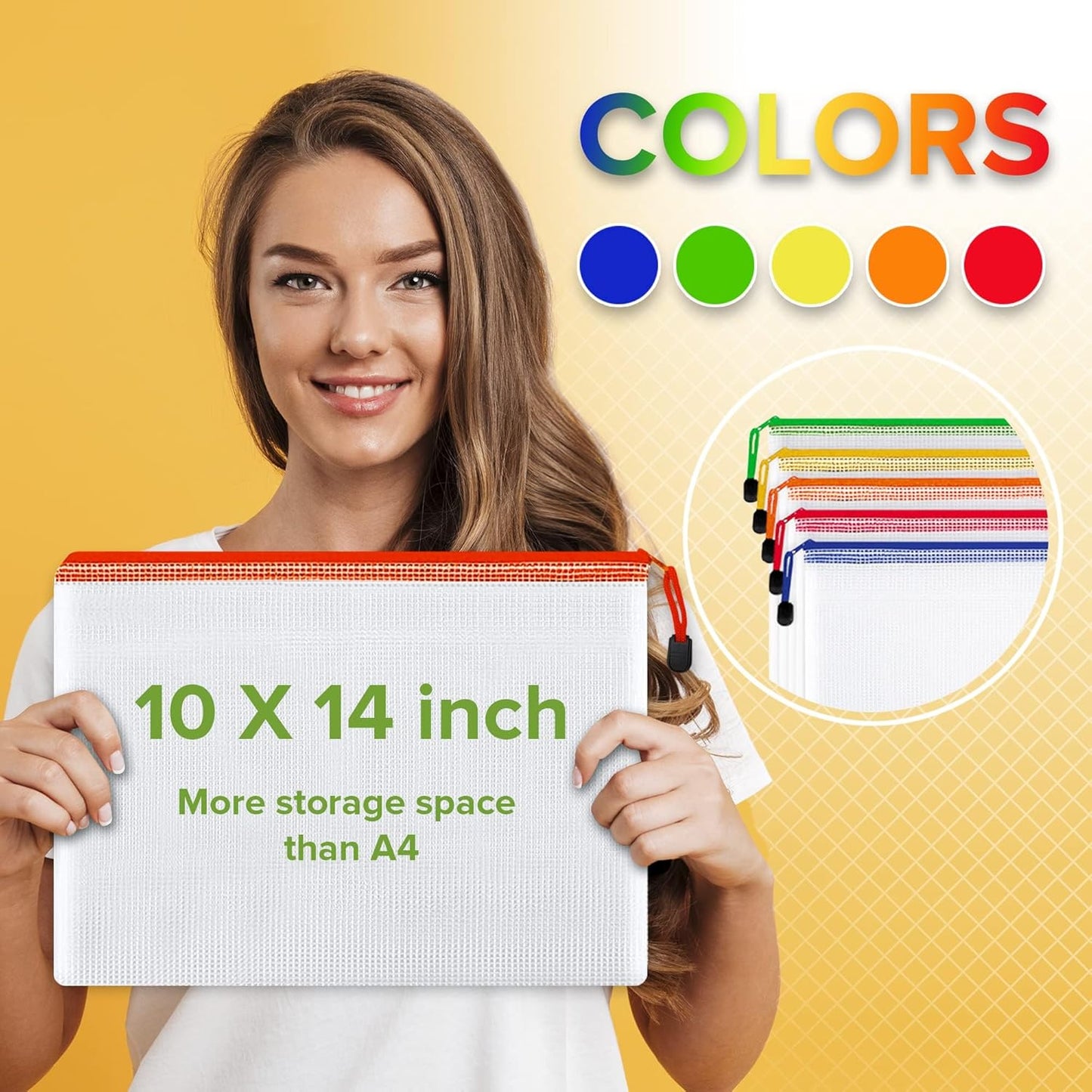 5 Pack Mesh Zipper Pouch Bags 10x14 inch - Plastic Zipper Pouches for Organizing - Document Bags With Zippered - Letter Size Zippered Pouch - Document Pouches