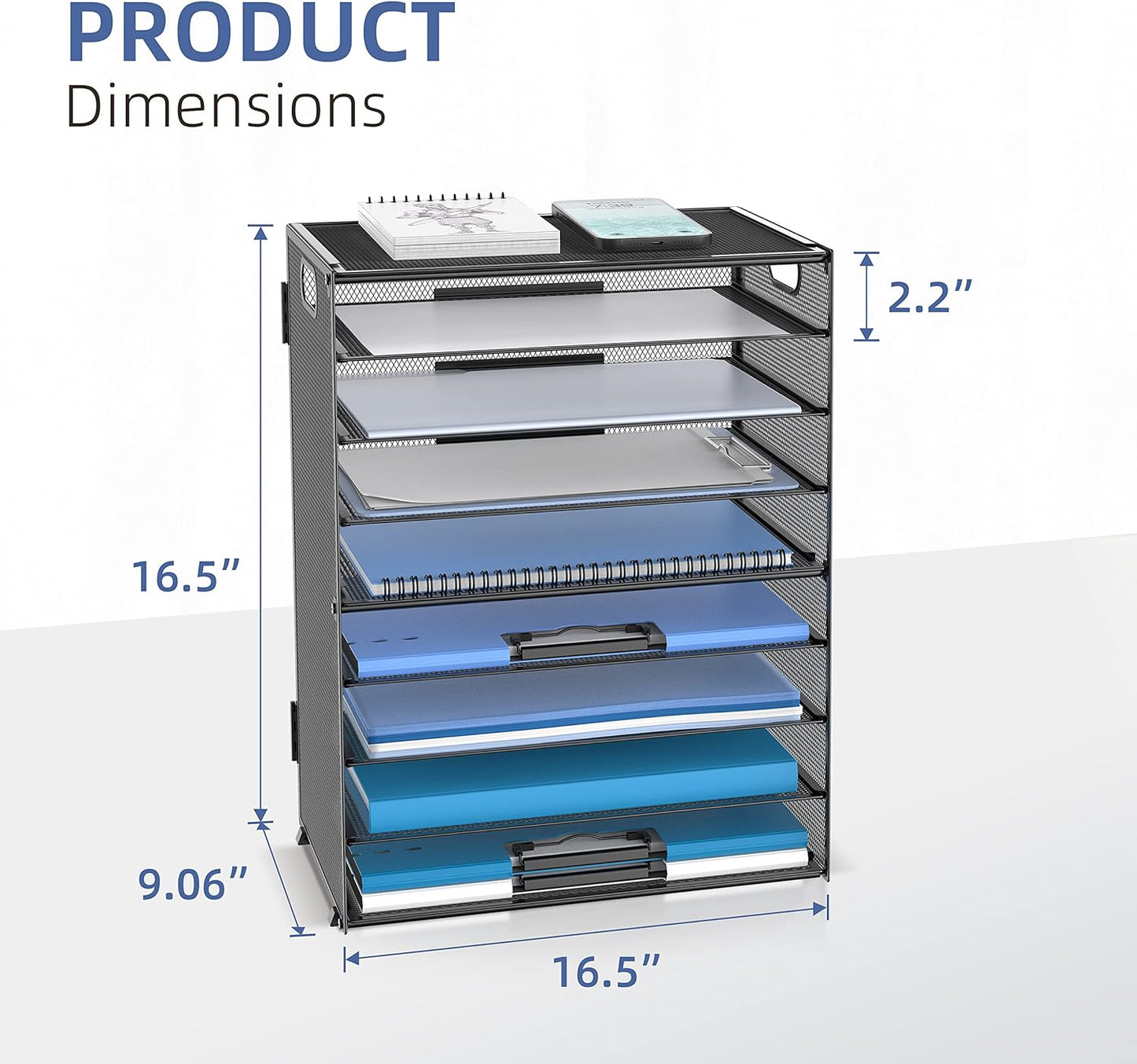 DALTACK 9-Tier Paper Letter Tray Desk Organizer with Handles, Mesh File Holder Organization, Paper Sorter Desk Organizer for Office Home School, Black 2 Pack