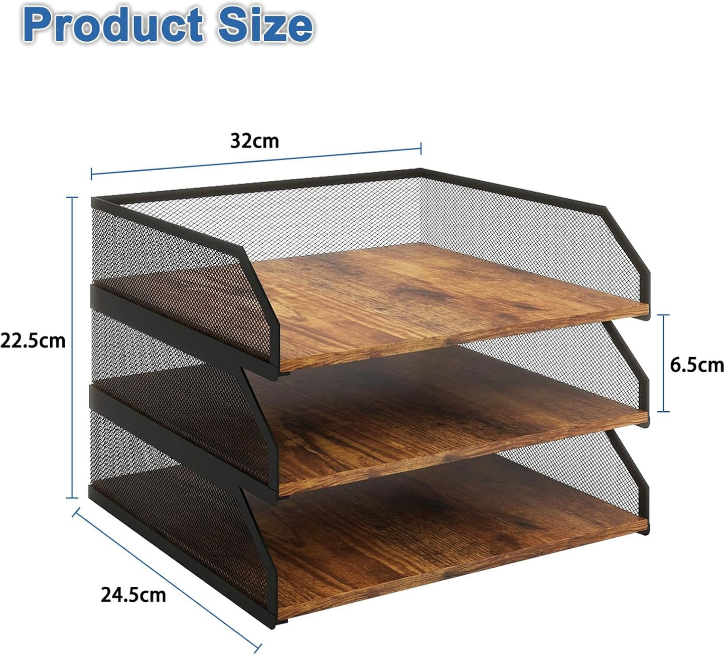 Natwind 3-Tier Stackable Paper Tray, Metal Mesh Desktop Organizer, Paper Sorter, Letter Trays,File Document Storage Rack for for Home, Office, School (Retro)