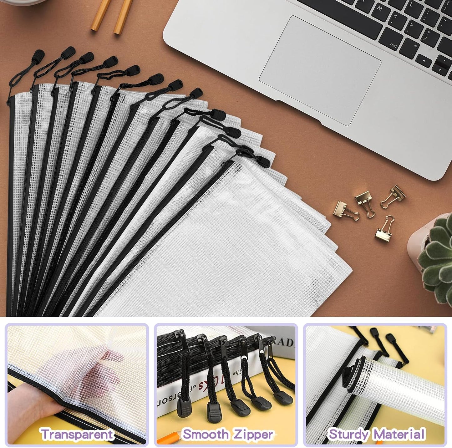 Umriox Zipper Pouch, 13.0x9.0 in (Black, 36 Packs), Zipper Pouches for Organizing, Clear Zipper Pouches for Office Supplies