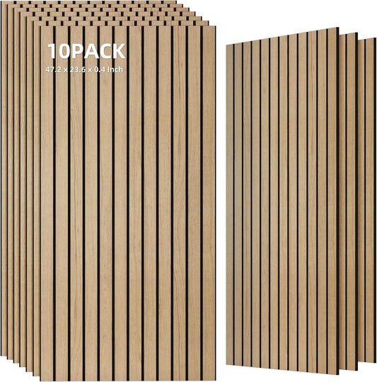 TO-TH Wood-Look Acoustic Wall Panels, 10 Pack 47.2” x 23.6” Acoustic Panels, Decorative Sound Absorbers Sound Dampening Panels for Home, Office, Basement, Teak