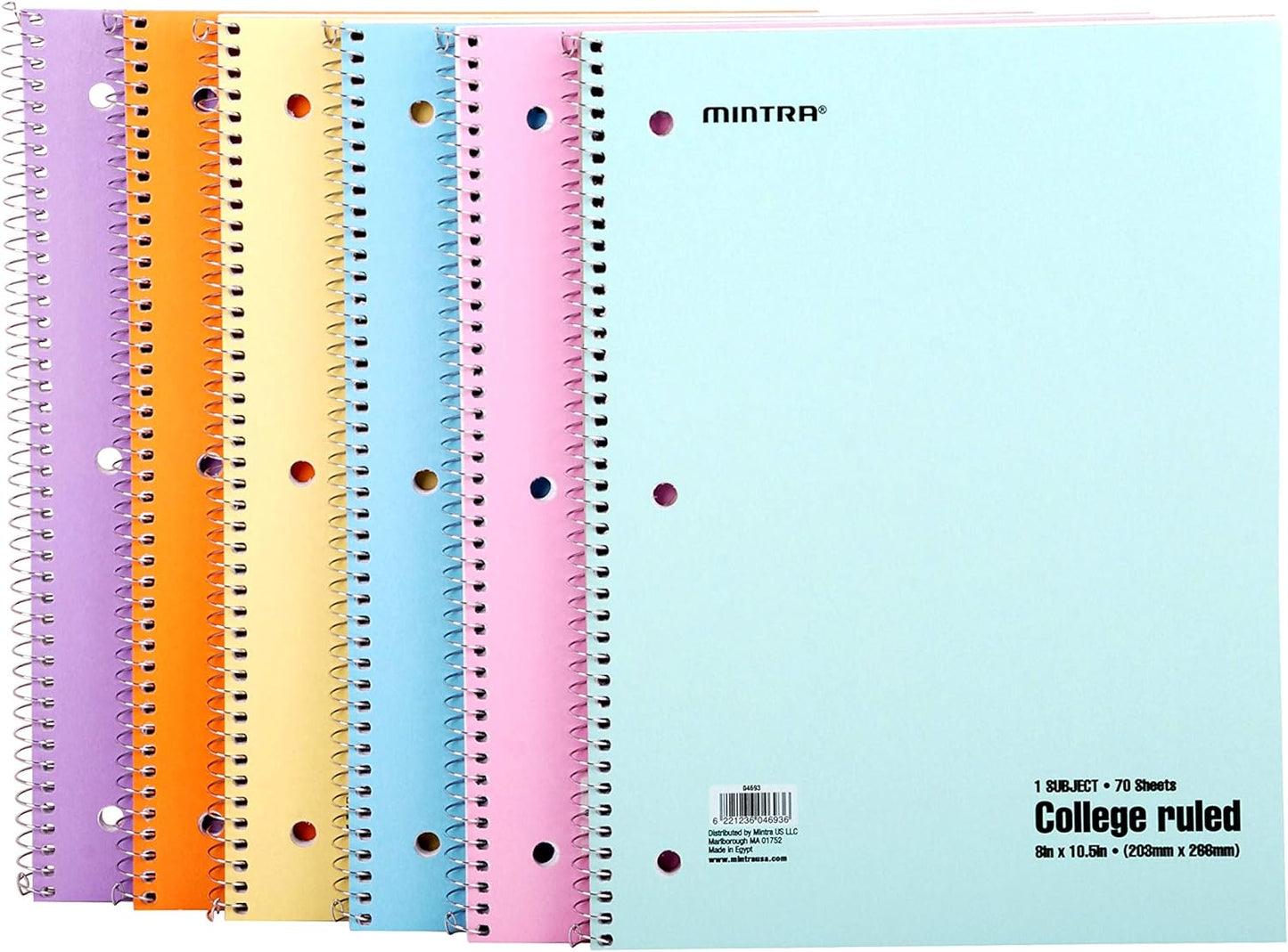 Mintra Office Spiral Notebooks (Pastel - College Ruled, 24pk (4-6pks))