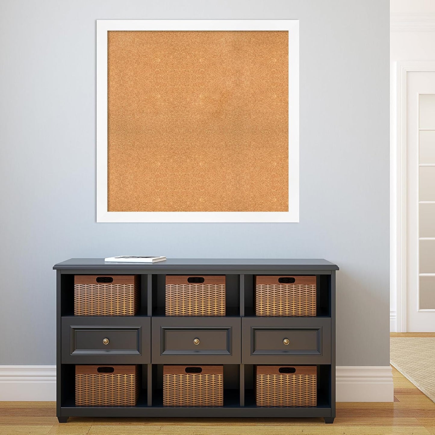 Amanti Art Natural Cork Board for Wall, 37x37 Vision Board with White Frame, Oversize Corkboard Office Decor for Home Organization, Modern Corkboard Pinboard to Display Items for Home Organization in