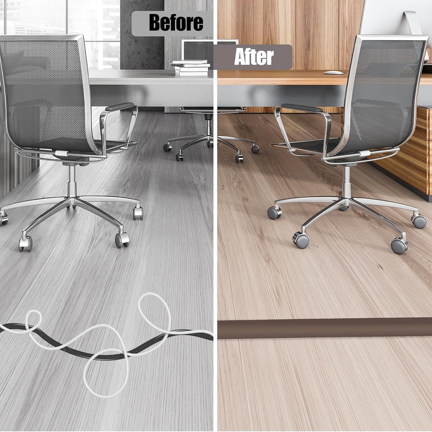 Floor Cord Cover Cable Cavity Self Adhesive Cord Hider Floor 10FT Floor Cable Management Power Cord Protector Floor Electric Cord Covers for Offices, Gym, Exhibitions (CoffeeBrown, 1.97" x 10')