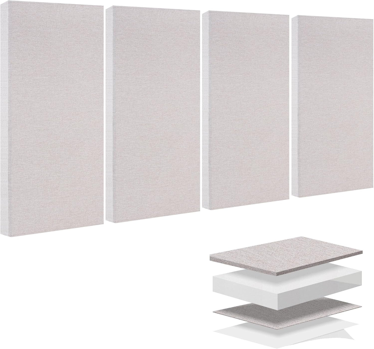 BUBOS 4 PCS Fabric Acoustic Panels,23.6''x11.8''x2'' Sound Proof Panels for Walls,Self-adhesive Soundproof Wall Panels for Echo Absorption for Home Studio Office,Standard CavityPro Linen