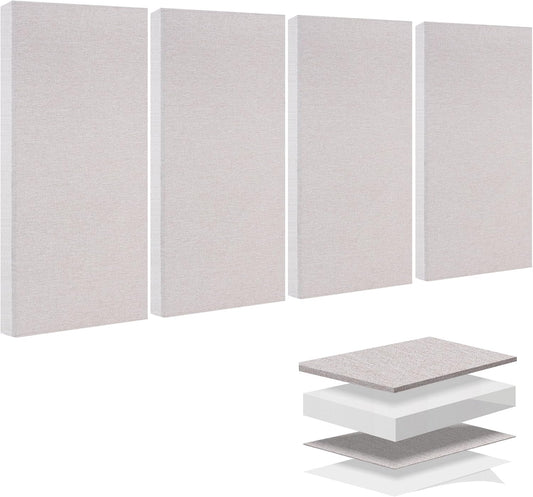 BUBOS 4 PCS Fabric Acoustic Panels,23.6''x11.8''x2'' Sound Proof Panels for Walls,Self-adhesive Soundproof Wall Panels for Echo Absorption for Home Studio Office,Standard CavityPro Linen