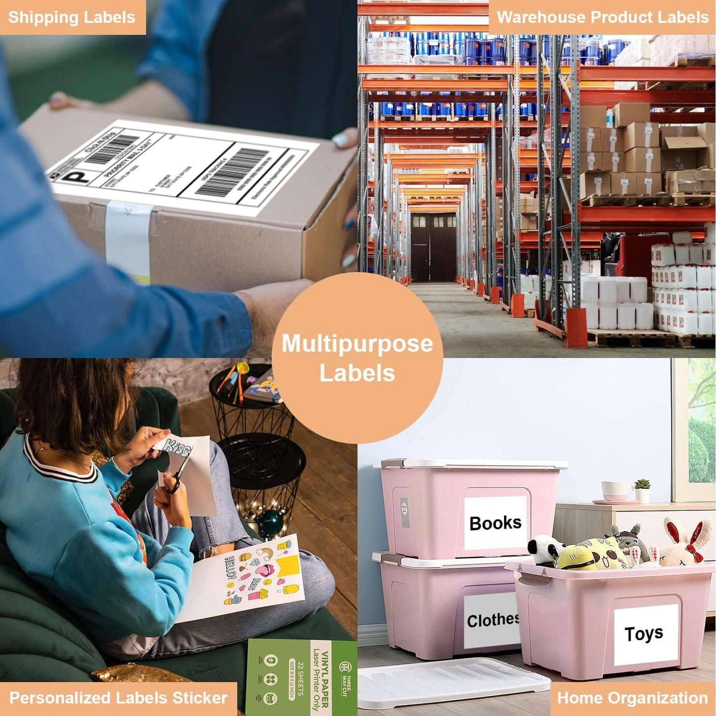 Full Sheet Labels 8.5 X 11, White Matte Sticker Paper, Laser/Inkjet Printing, 1000 Sheets, 1000 Labels, 1 Up Shipping Mailing Address Storage Bin Labels Stickers 8-1/2" x 11"