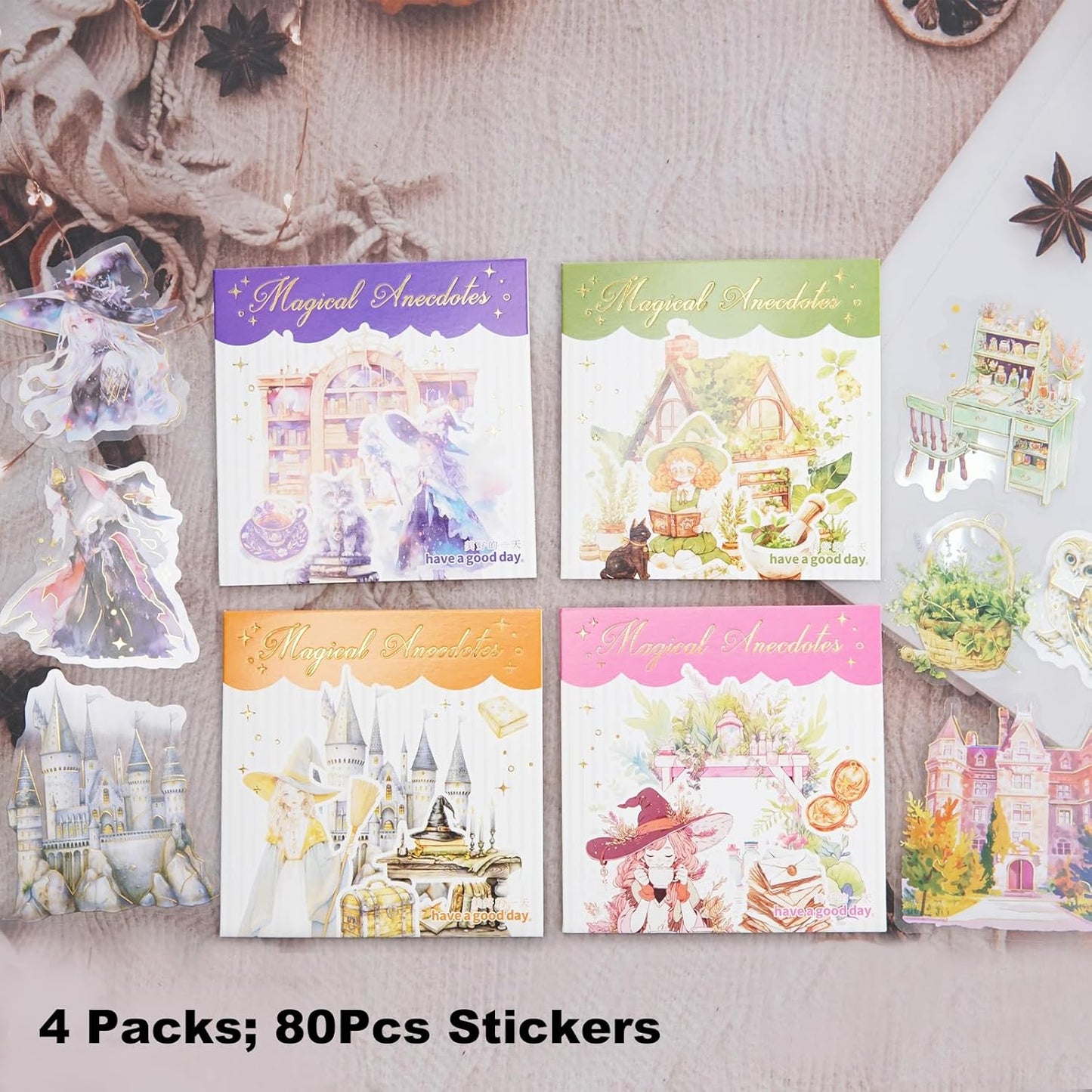Magic-Themed PET Sticker Set, 80PCS Fantasy Adventure Stickers for Scrapbooking, Journaling, DIY Crafts, and Art Supplies